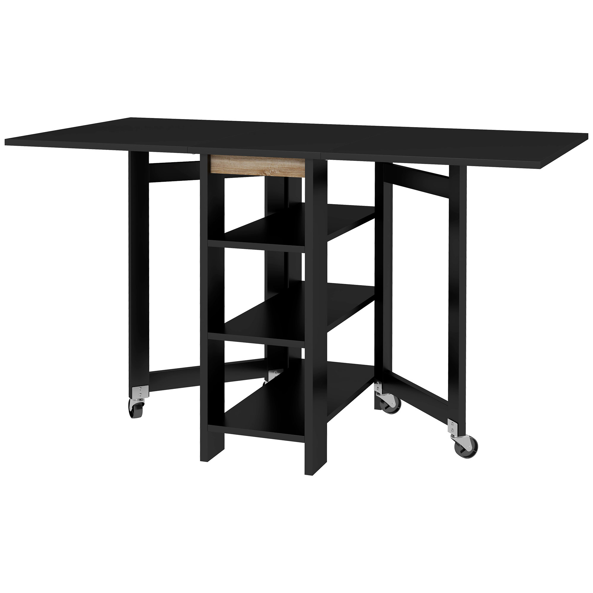 HOMCOM Folding Dining Table with Storage, Drop Leaf Kitchen Table for ...