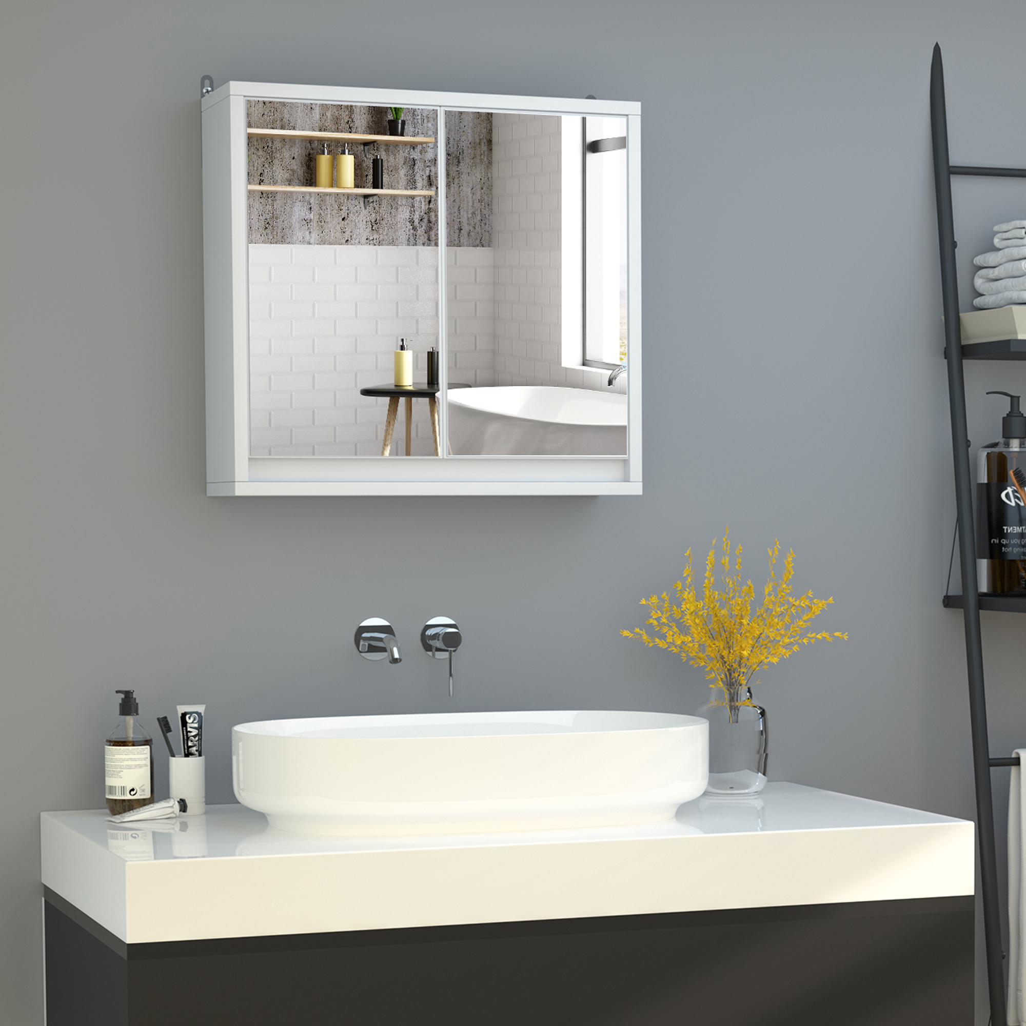 HOMCOM White Wall Medicine Cabinet: Mirrored 2-Tier Storage Shelves for Enhanced Bathroom Space Utilization Aosom Canada