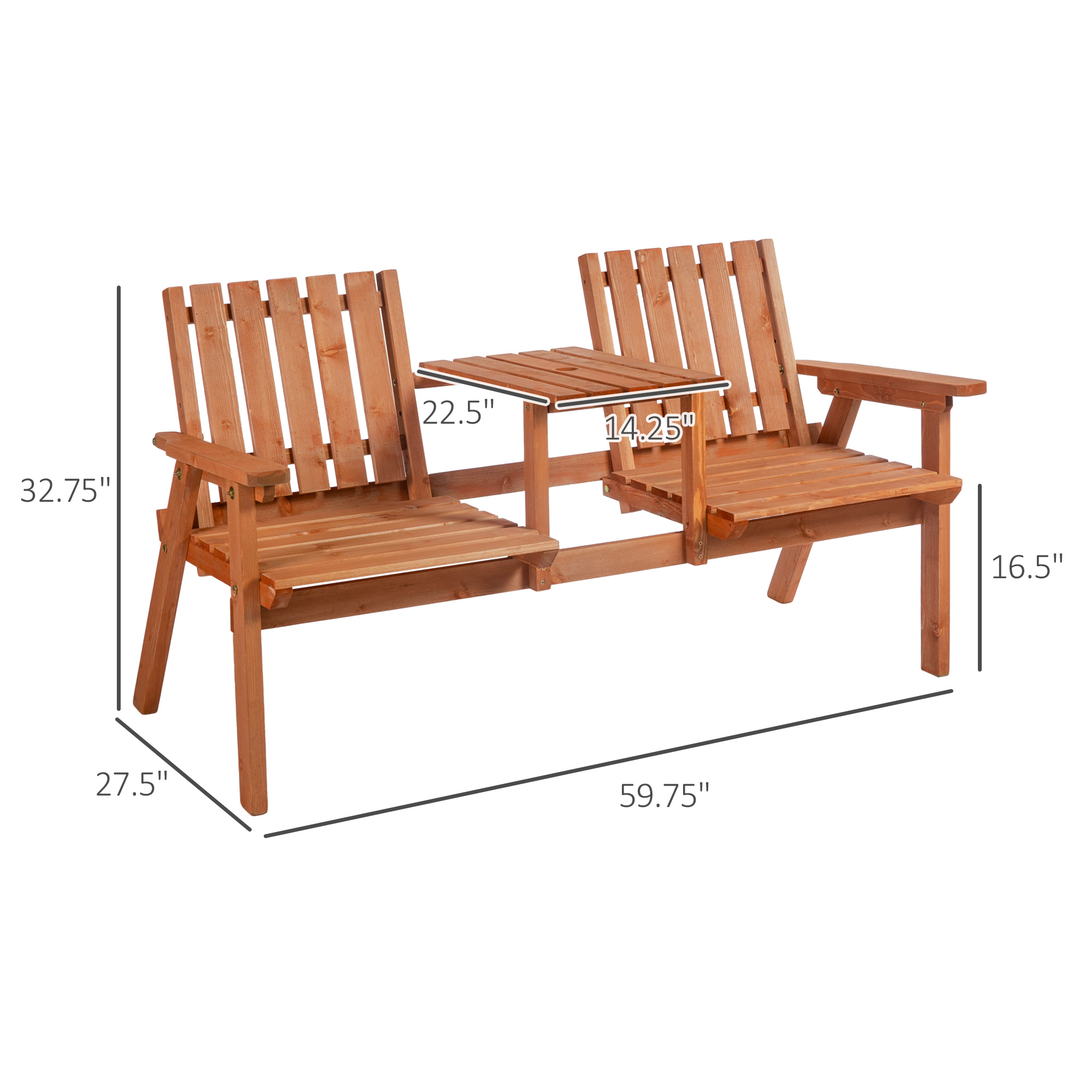 Outsunny Patio Wood Bench with two seats & Middle Table Outsunny Patio Wood Bench with two seats & Middle Table