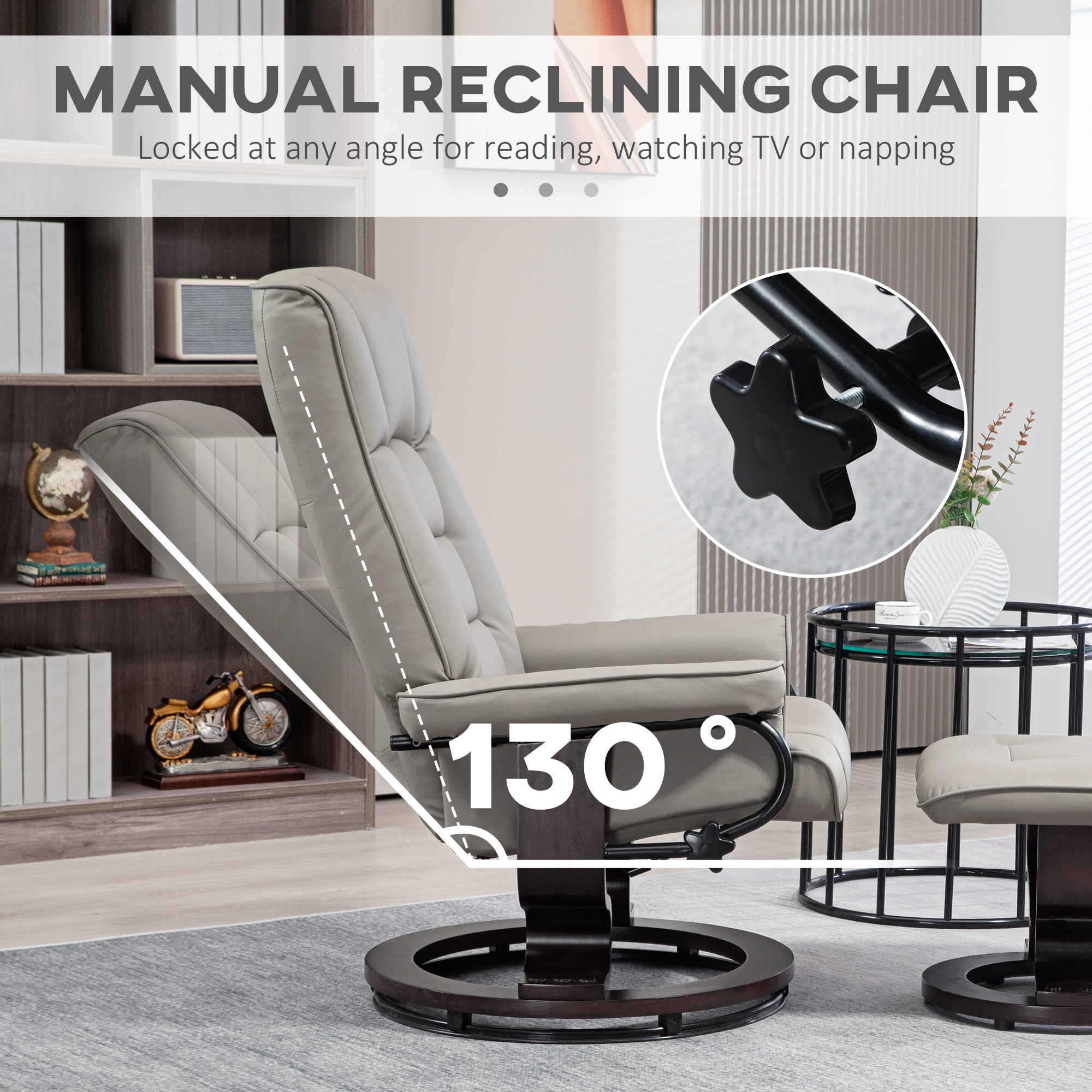 HOMCOM Faux Leather Swivel Recliner Chair with Ottoman Rocking Function High Back Gray | Aosom.com 2