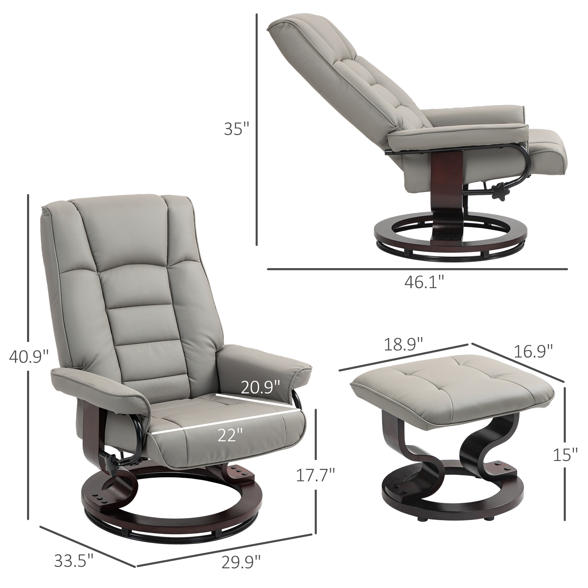 HOMCOM Faux Leather Swivel Recliner Chair with Ottoman Rocking Function High Back Gray | Aosom.com 1