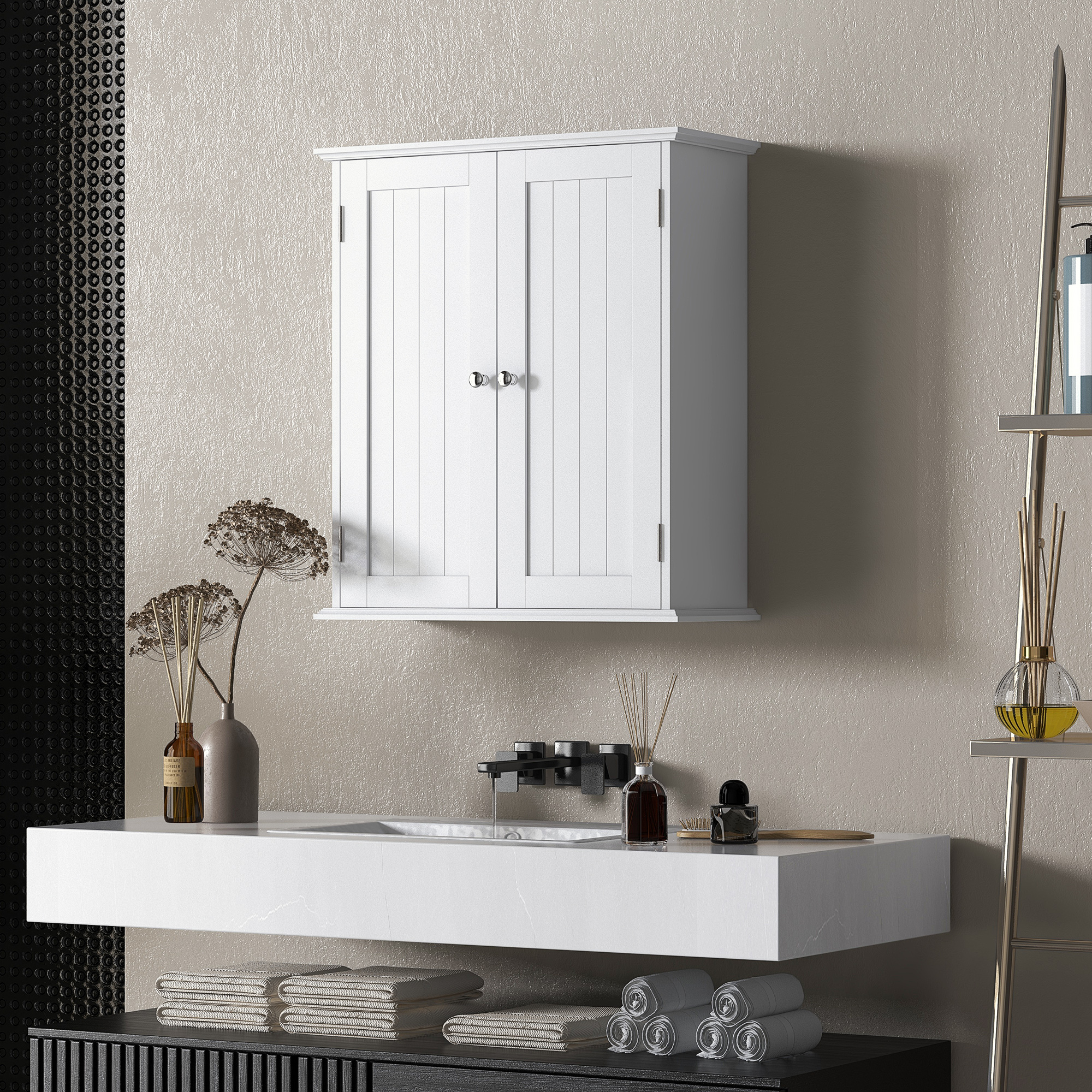 HOMCOM Bathroom Medicine Cabinet, Wall Cabinet with 2 Doors and Adjustable Shelf, Space Saver Over Toilet Cabinet Aosom Canada