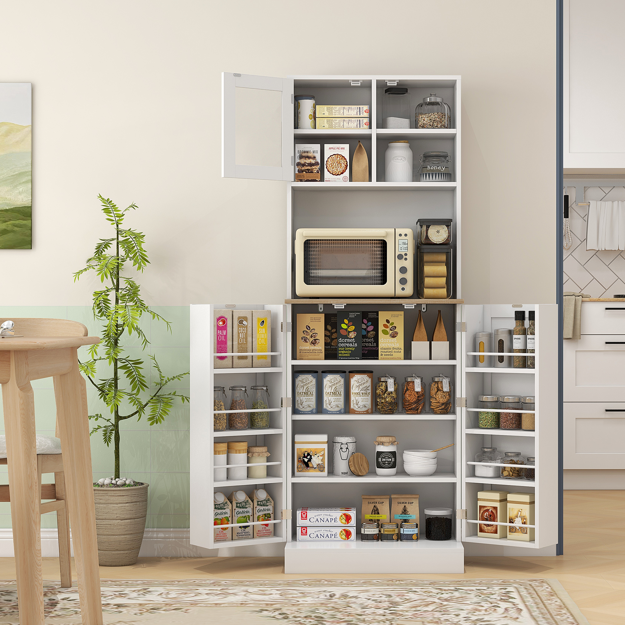 HOMCOM 66.5" Tall Kitchen Pantry Cabinet, Kitchen Hutch, Microwave Cabinet with Adjustable Shelves for Dining Room, White Aosom Canada