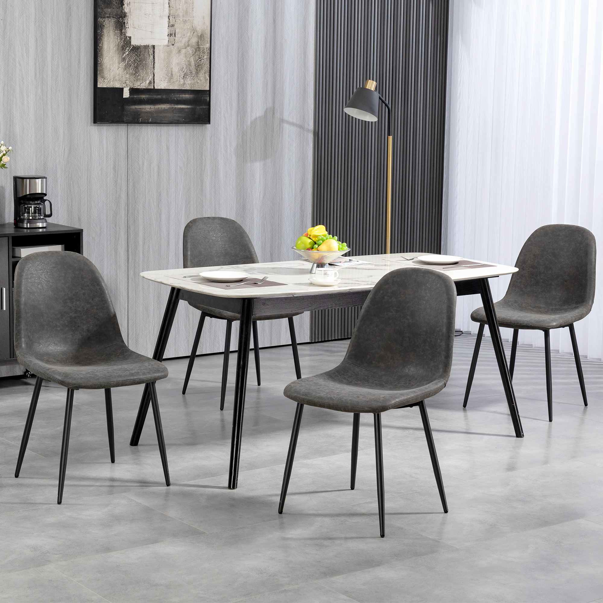 HOMCOM Retro Dining Table Chairs Set of 4, PU Leather Upholstered ...