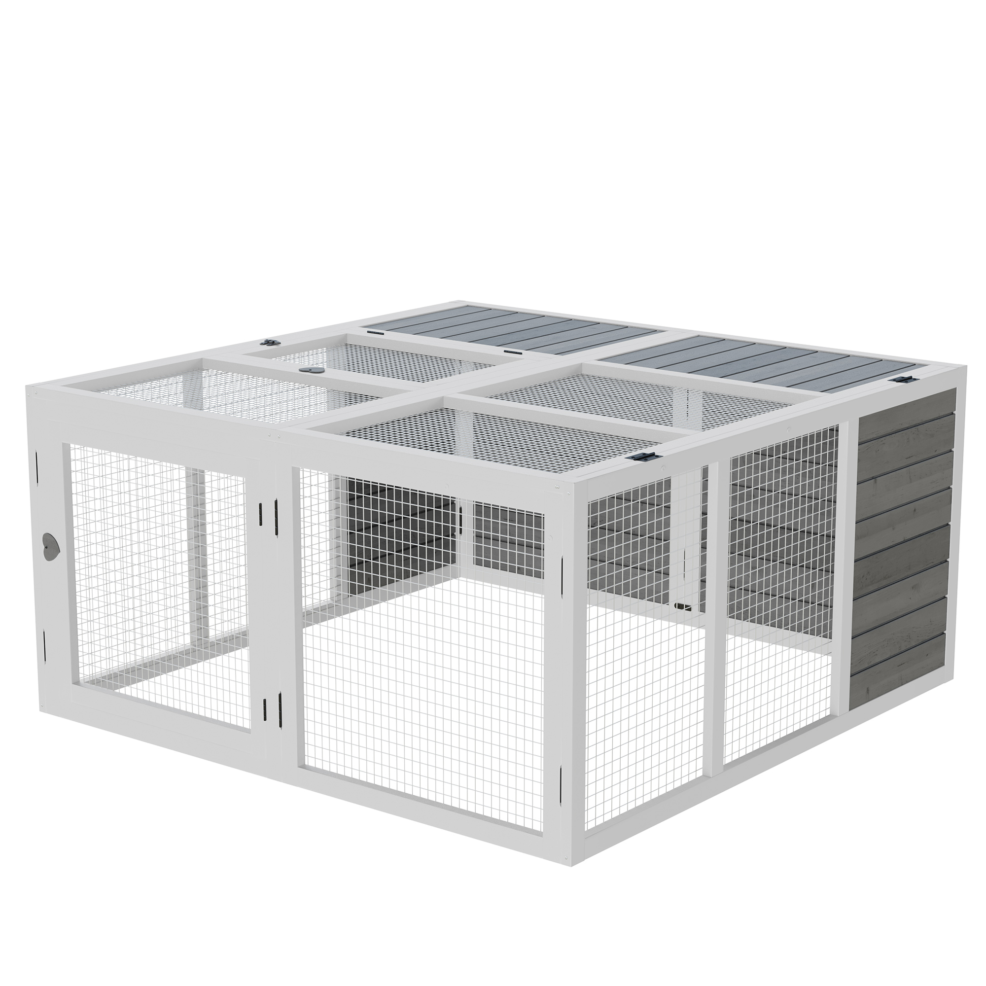 PawHut Wooden Rabbit Hutch with Openable Foldable Top for 1-4 Bunnies