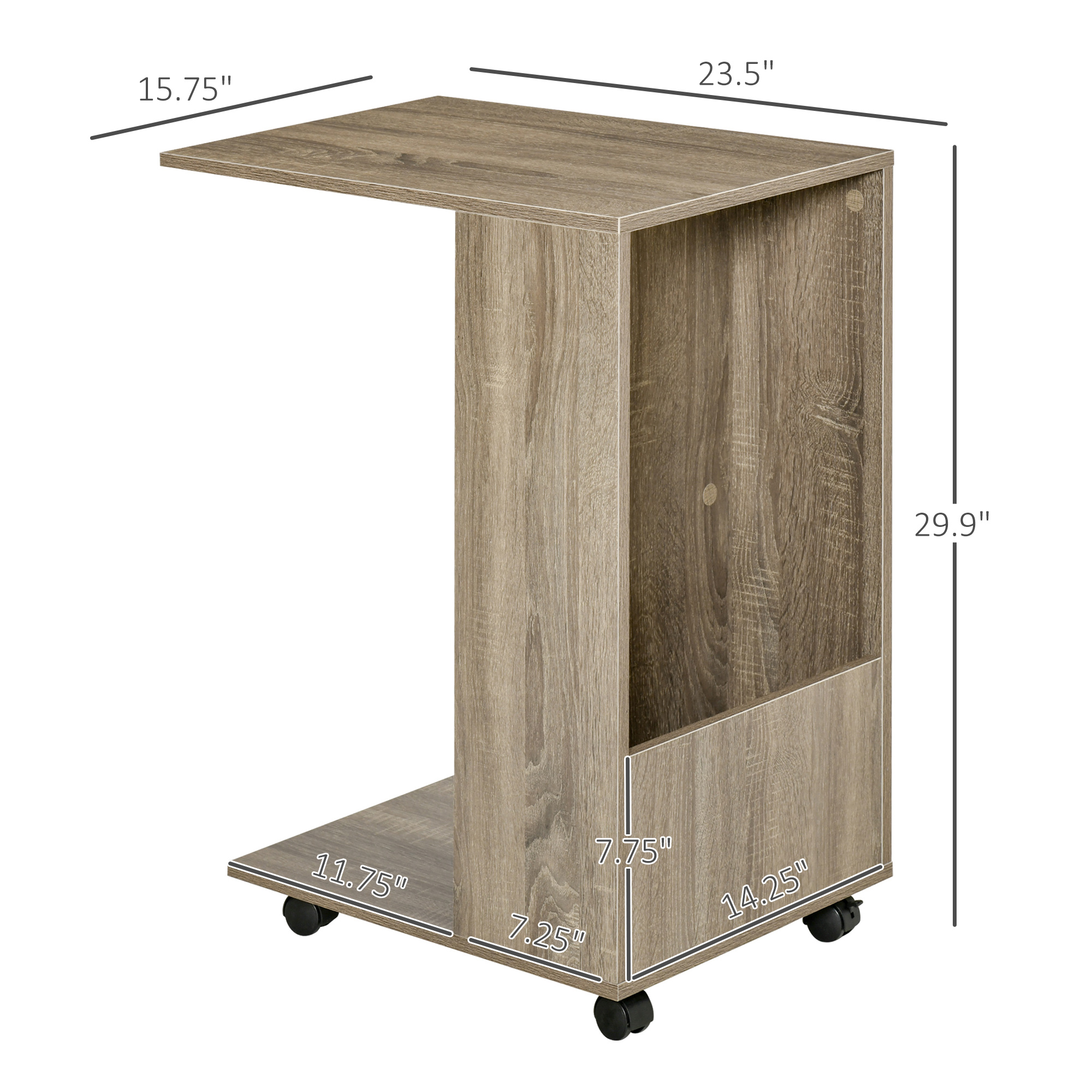 HOMCOM C-Shaped Sofa Side Table Mobile End Table with