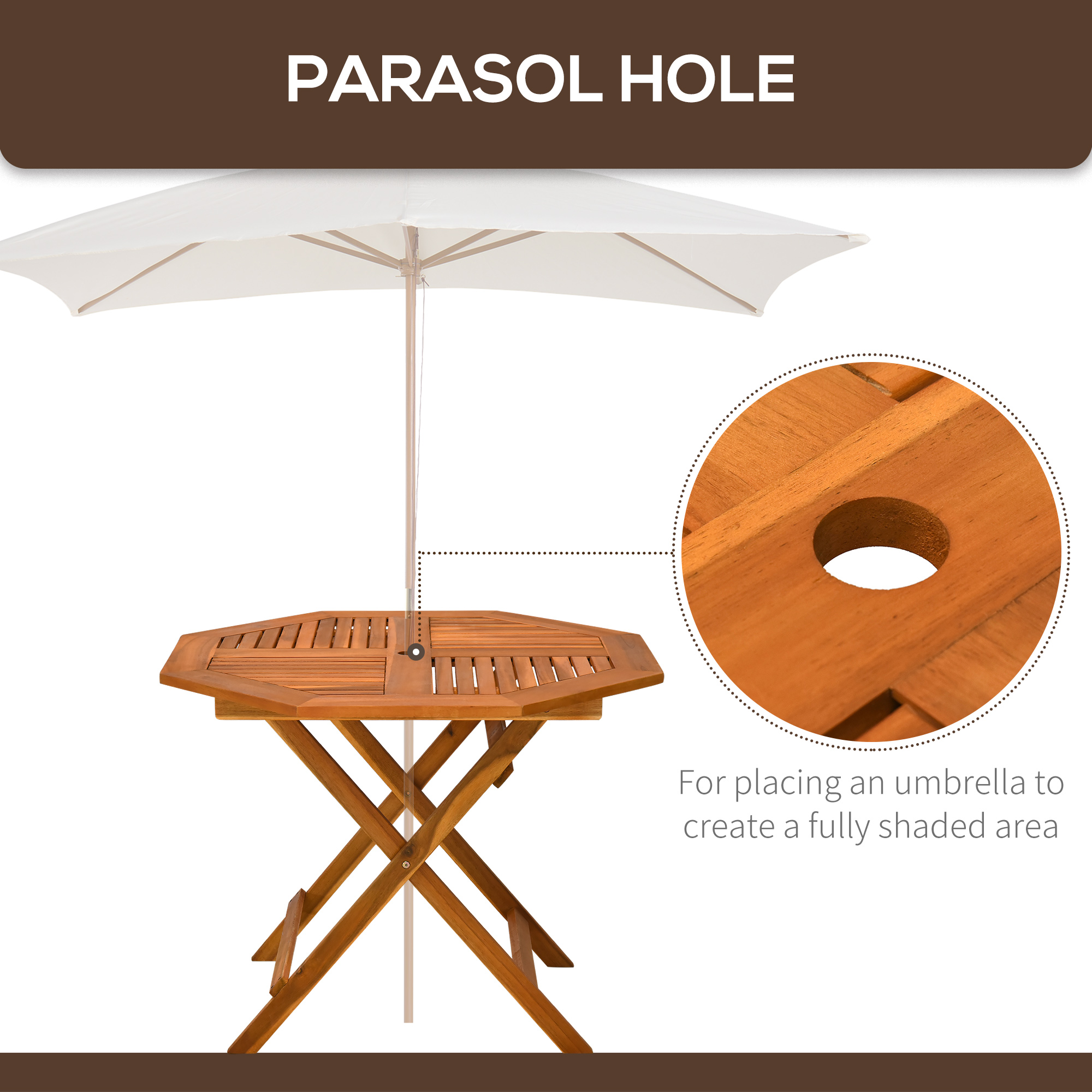 fold up patio table umbrella hold Outsunny 5 Pieces Wicker Dining Set Foldable Dark Brown down with a damp cloth keeps both the stylish glass tabletop and tough Teslin fabric looking fresh Outsunny 39" Acacia Wood Outdoor