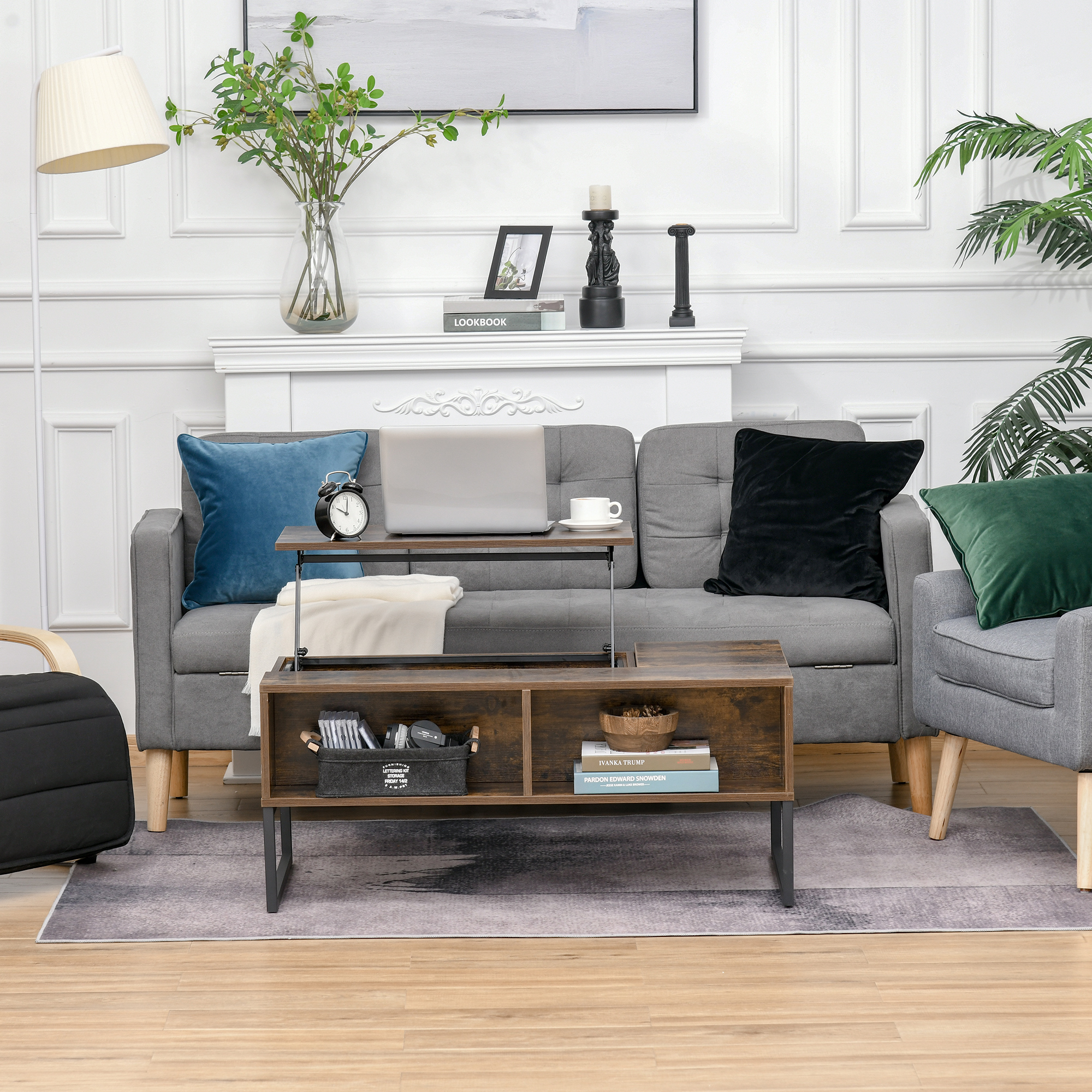 HOMCOM Wood Lift Top Coffee Table with Hidden Storage