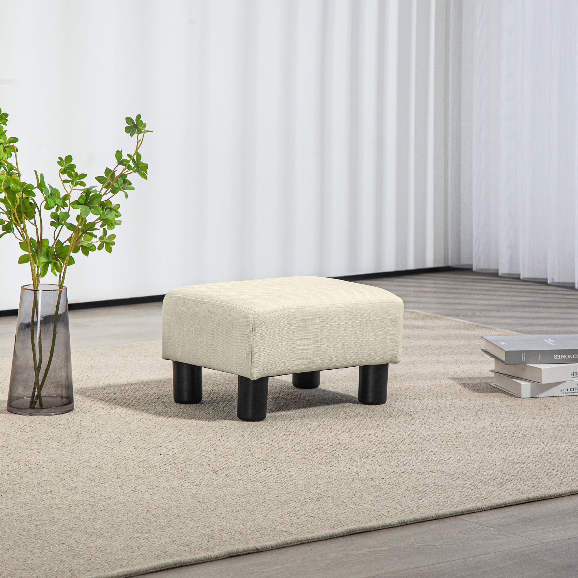HOMCOM Small Ottoman Foot Rest, Foot Stool with Linen Fabric