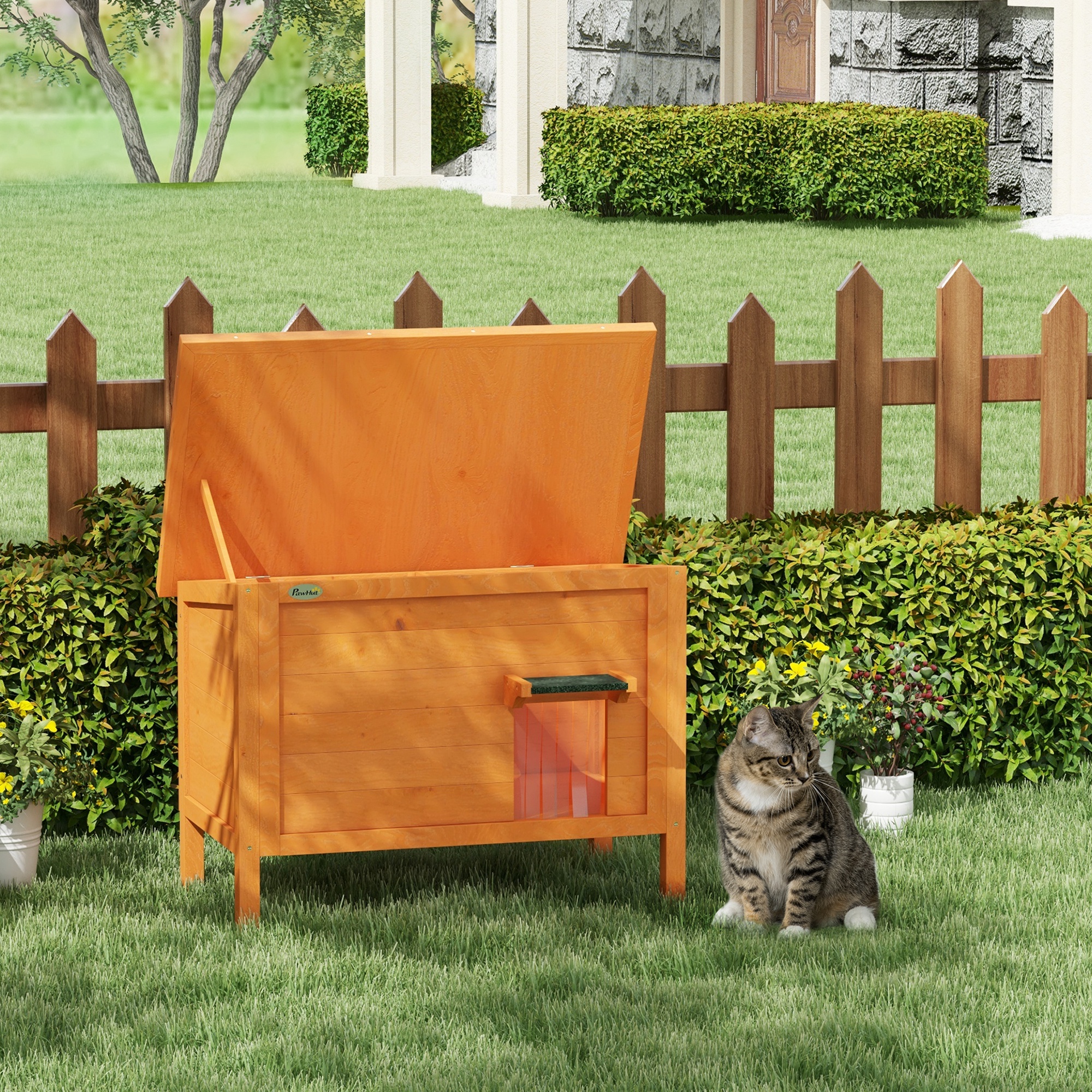 PawHut Niche d'extérieur isolée pour chat avec toit en asphalte, sol amovible, pour chats et petits animaux