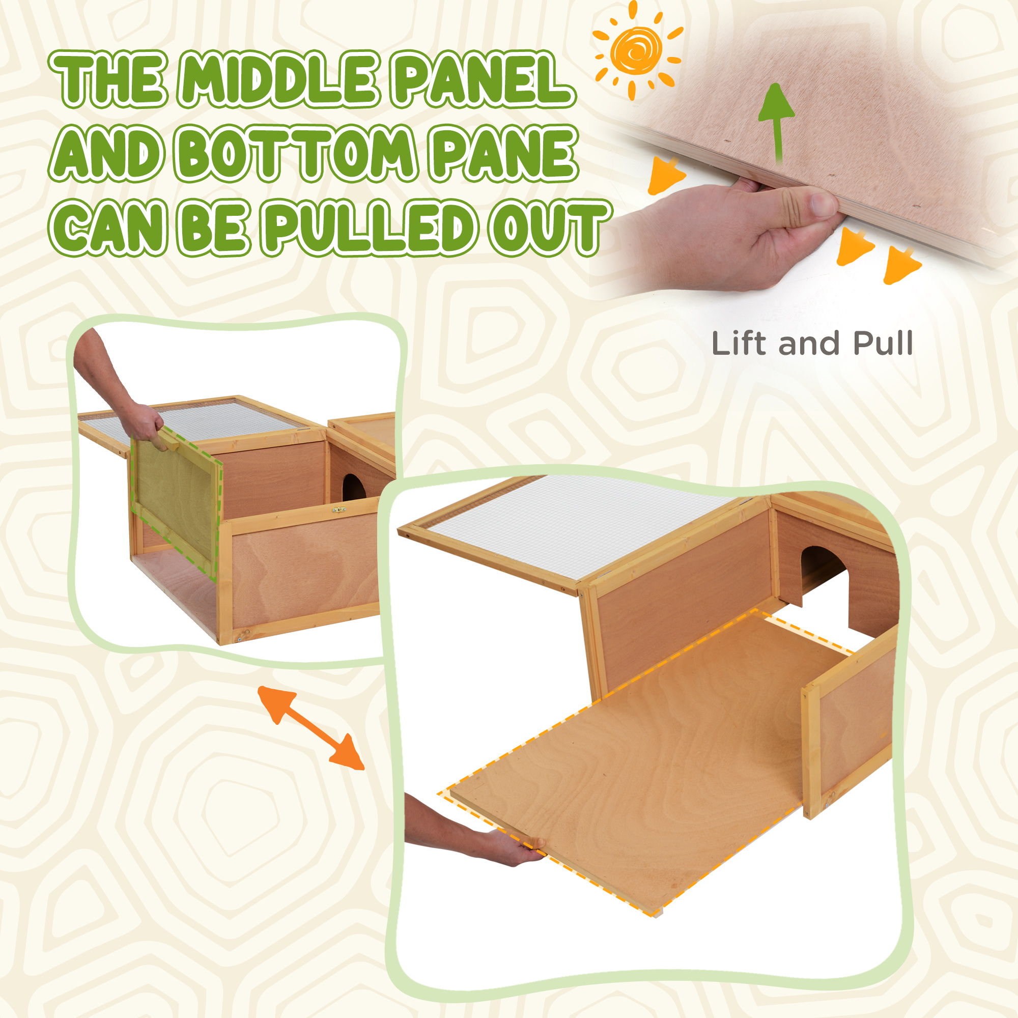 PawHut Wooden Tortoise Enclosure with Two Room Design, for Indoor