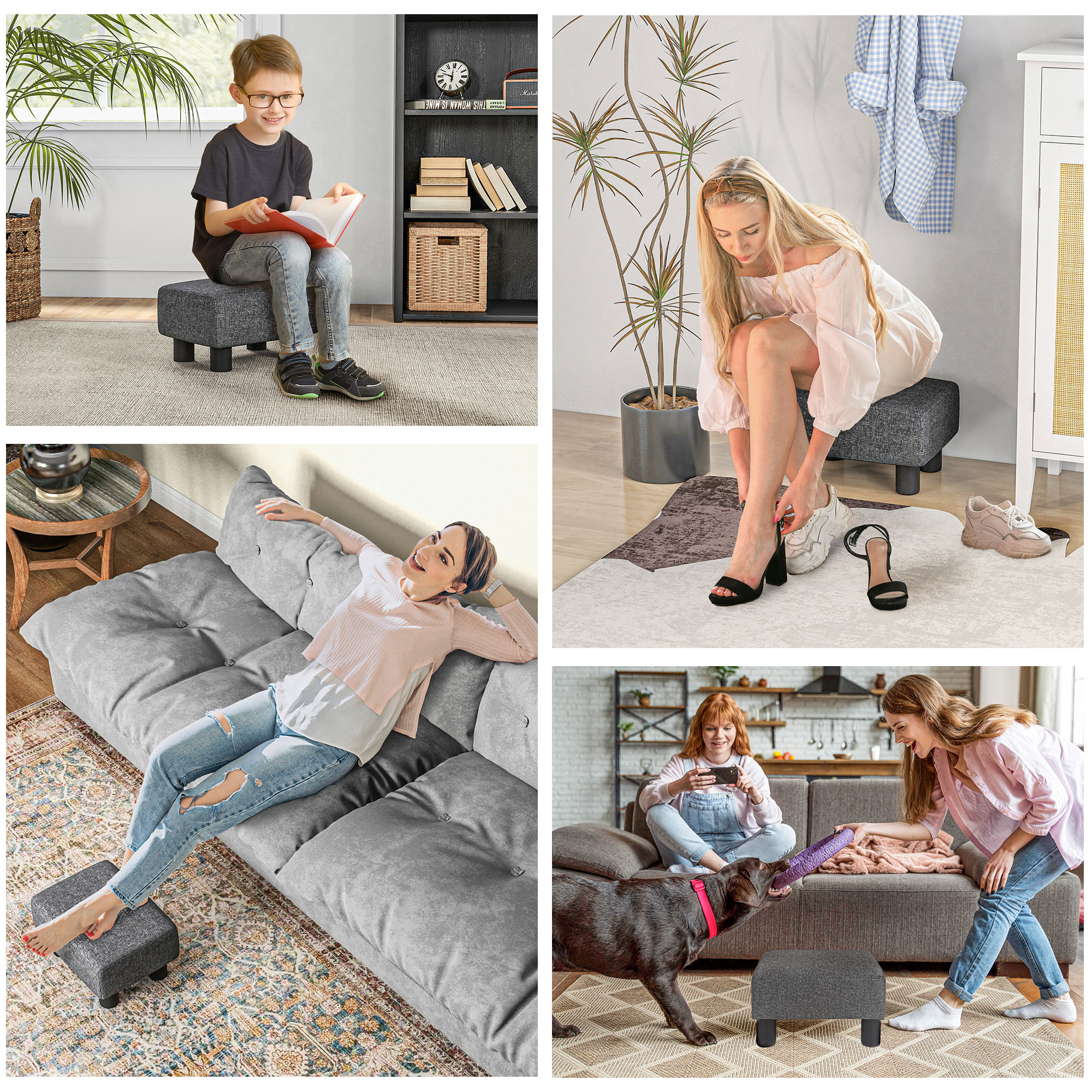 HOMCOM Small Ottoman Foot Rest, Foot Stool with Linen Fabric