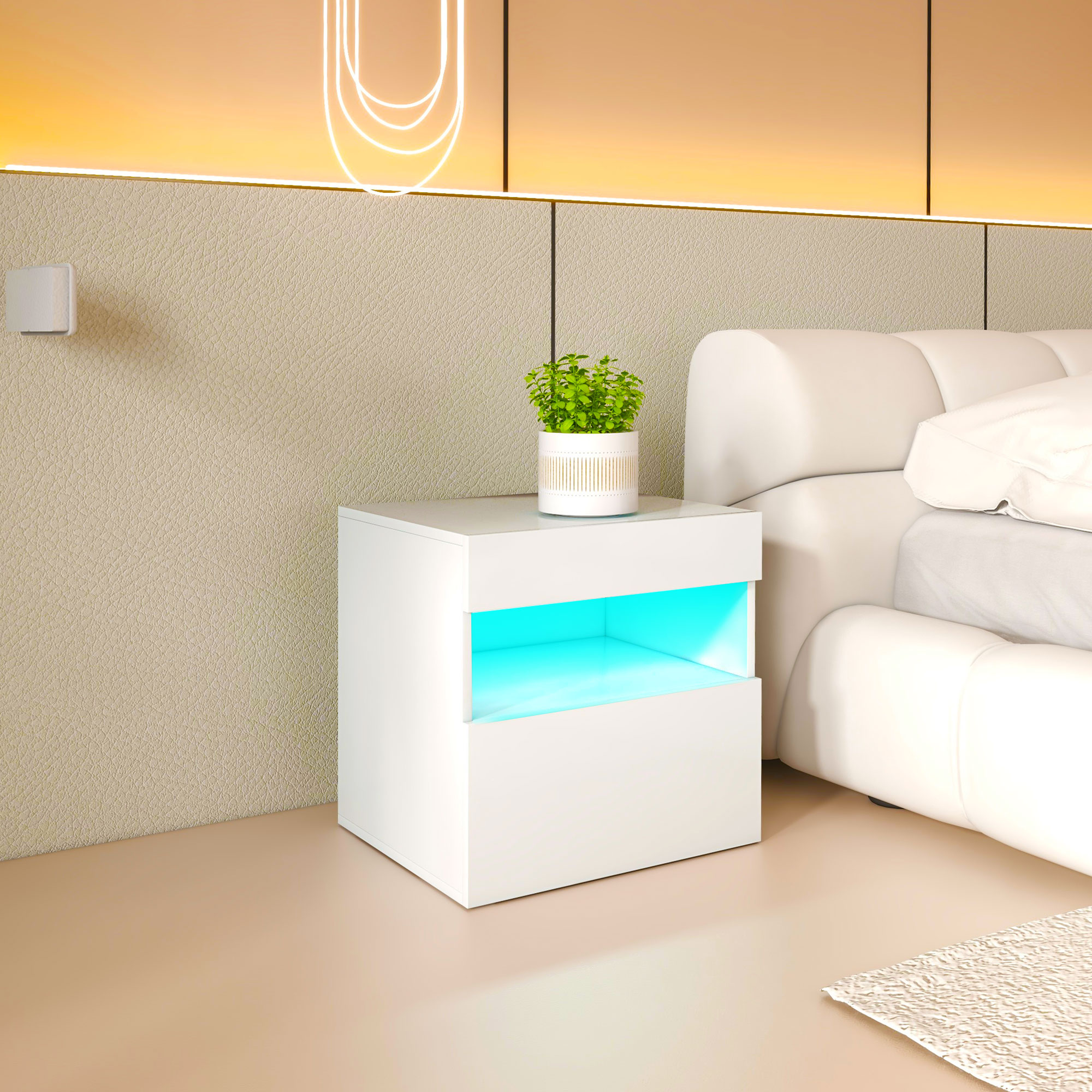 KASLANDI Robot Solid Wood Nightstand, Led Nightstand with