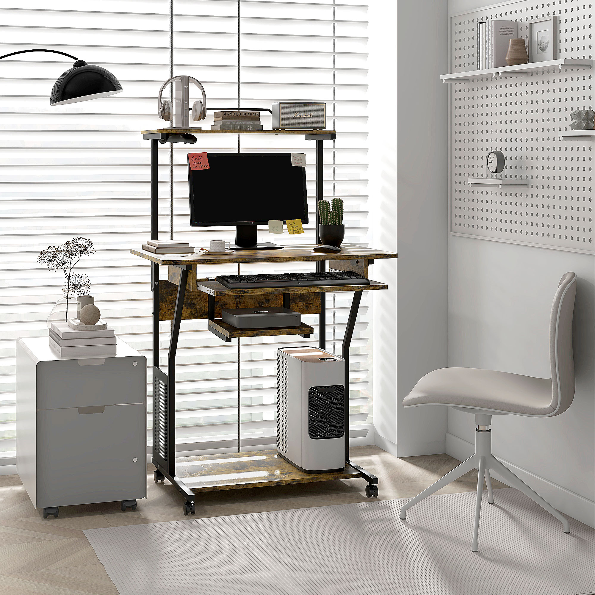 HOMCOM 32" Mobile Computer Table, Rolling Study Desk for Home Office ...