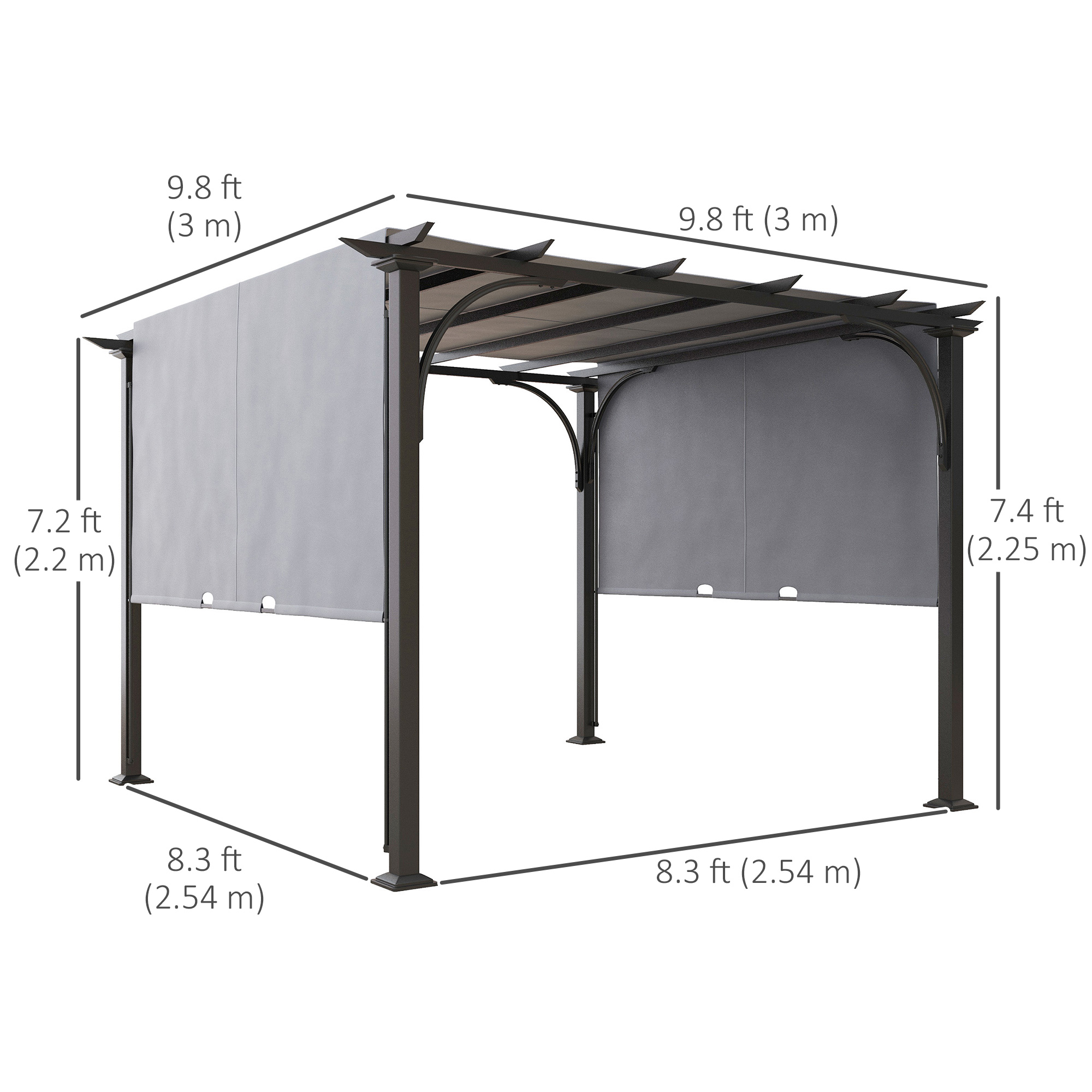 【GRYOU】 Outsunny 10' x 10' Outdoor Pergola Patio Gazebo Retractable