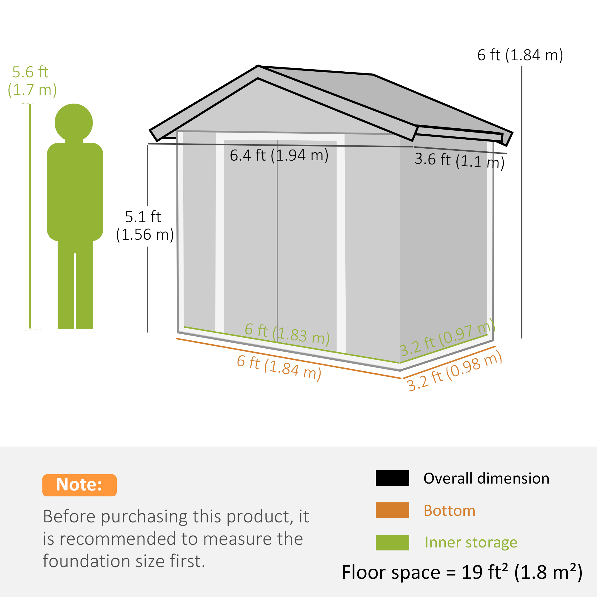 sunao　③ ⑥ Outsunny 6.5x3.5ft Metal Garden Storage Shed for Outdoor