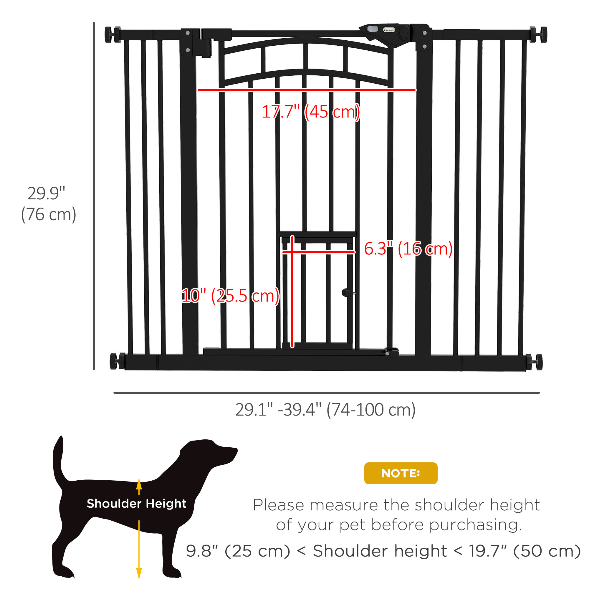 PawHut Auto-Close Pet Gate, Stair Gate with Cat Door, Double