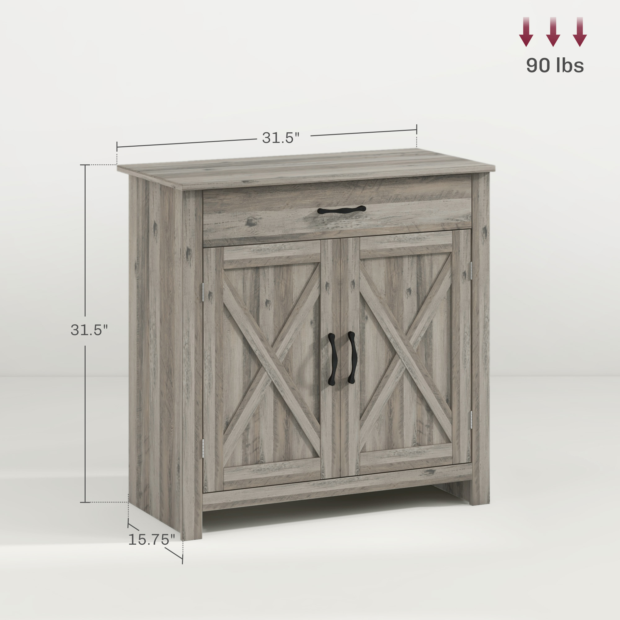 HOMCOM 32" Storage Buffet Cabinet, Kitchen Sideboard Cabinet with Barn Doors, Drawer & 3-Tier Adjustable Shelf, Gray Wash | Aosom.com 1