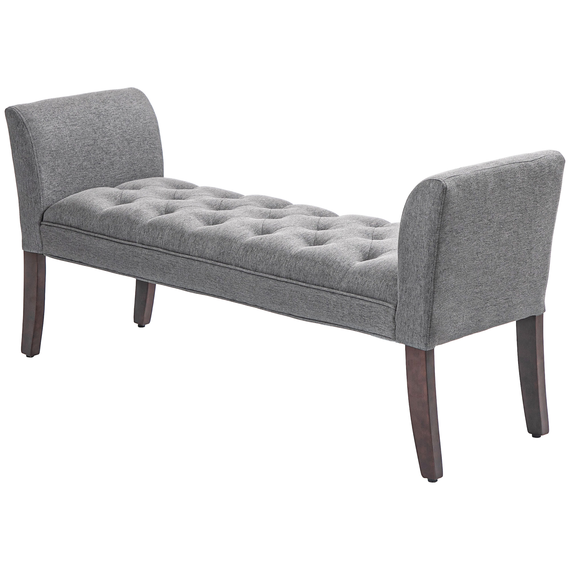 HOMCOM Upholstered Bedroom Entryway Bench with Button Tufted Design, End of Bed Bench with Arms and Solid Wood Legs, Dark Gray