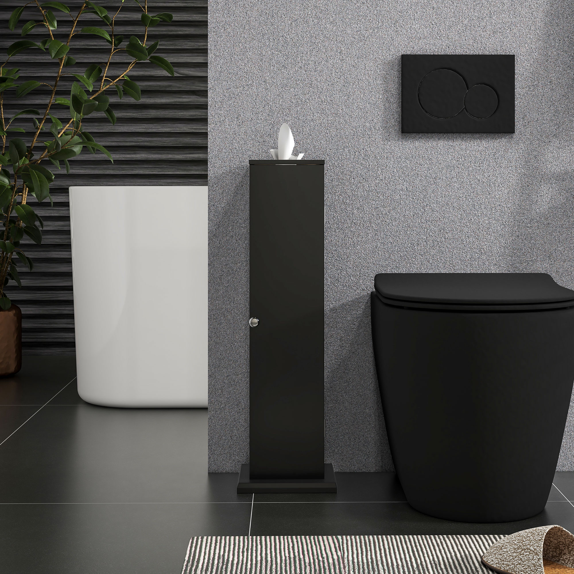 HOMCOM Small Toilet Paper Cabinet, Bathroom Corner Cabinet with Doors and Shelves for Paper Shampoo, Black 5