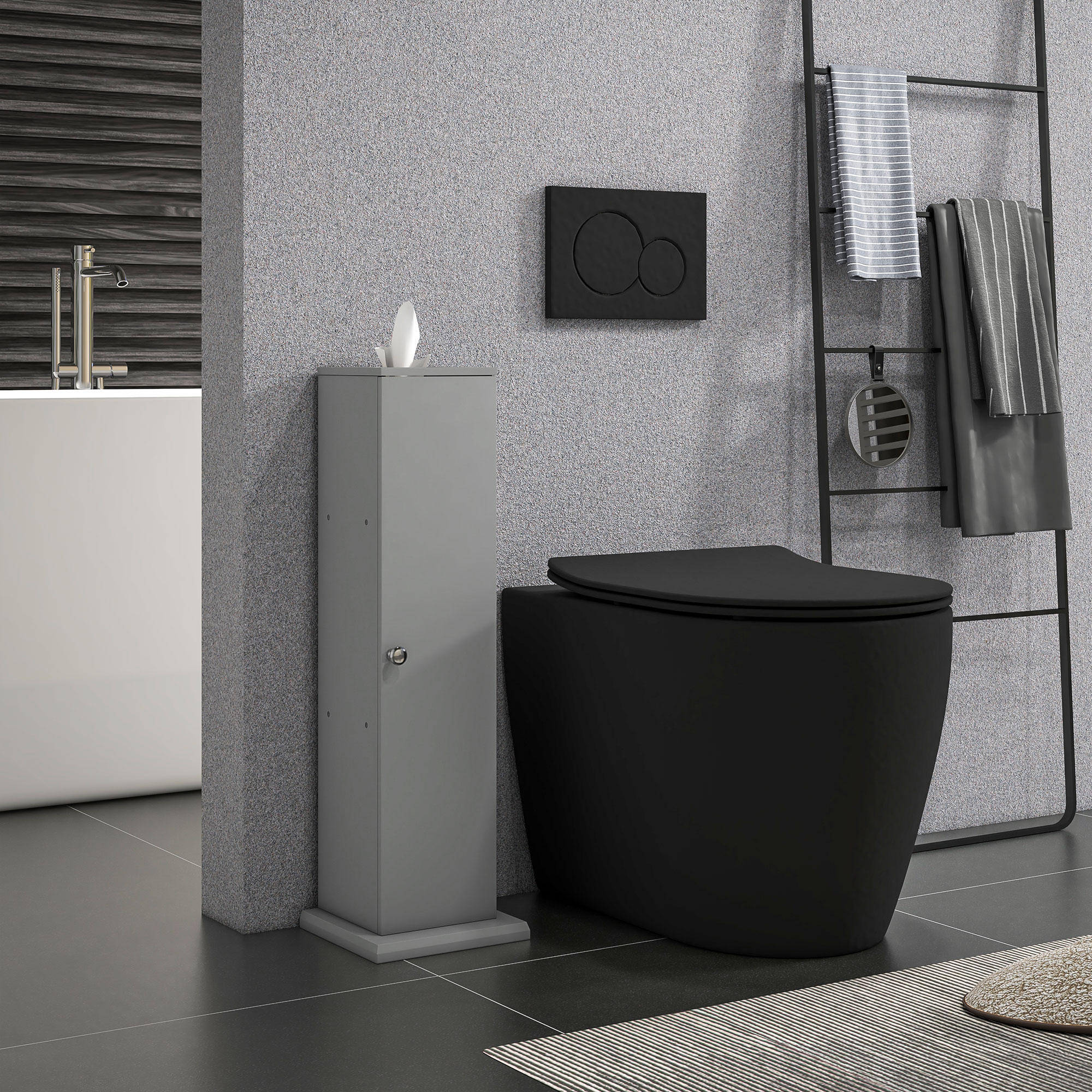 HOMCOM Small Toilet Paper Cabinet, Bathroom Corner Cabinet with Doors and Shelves for Paper Shampoo, Gray 0