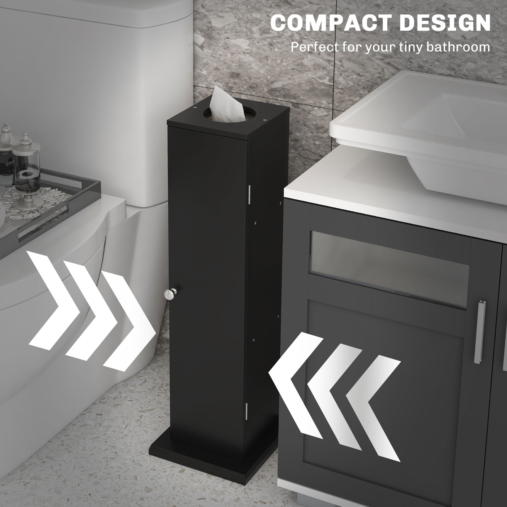 HOMCOM Small Toilet Paper Cabinet, Bathroom Corner Cabinet with Doors and Shelves for Paper Shampoo, Black 2