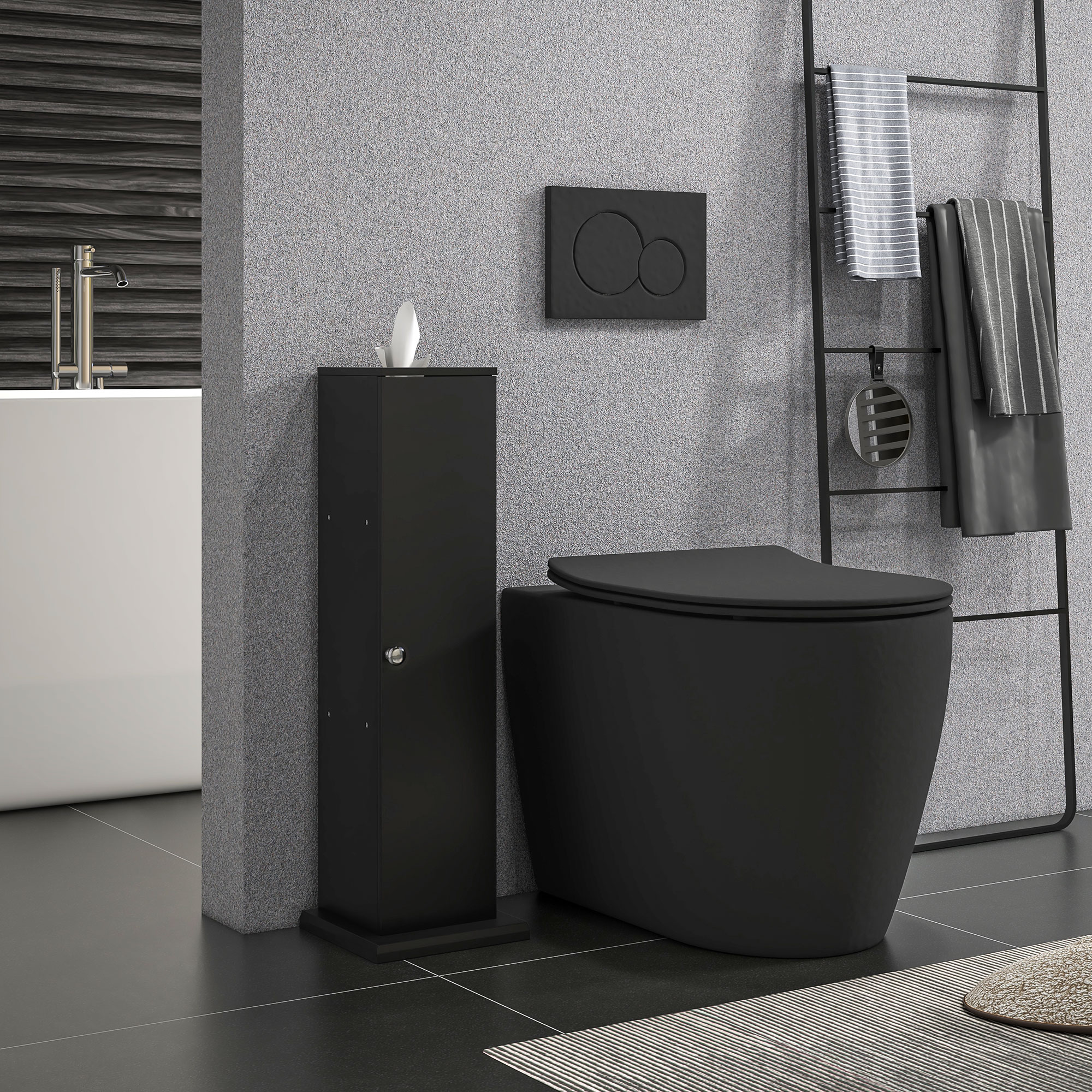HOMCOM Small Toilet Paper Cabinet, Bathroom Corner Cabinet with Doors and Shelves for Paper Shampoo, Black 0