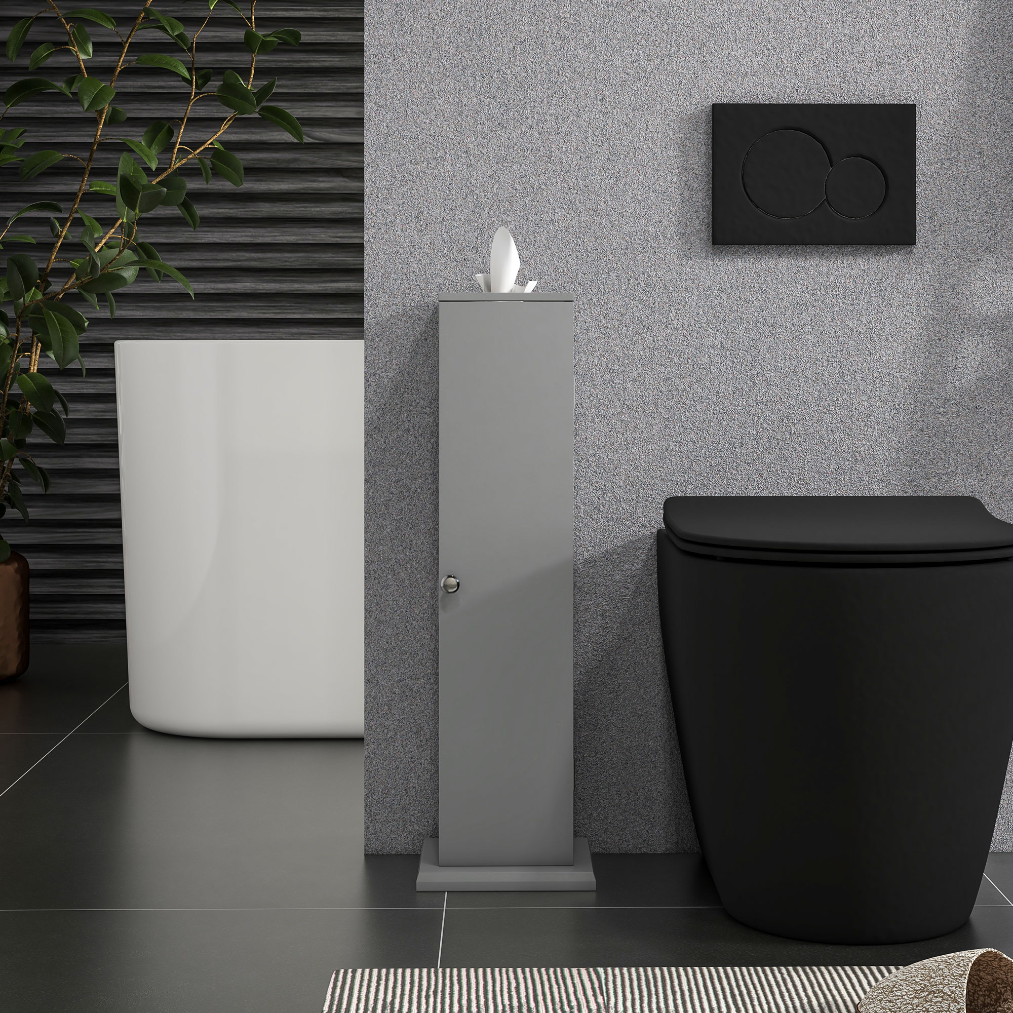 HOMCOM Small Toilet Paper Cabinet, Bathroom Corner Cabinet with Doors and Shelves for Paper Shampoo, Gray 5