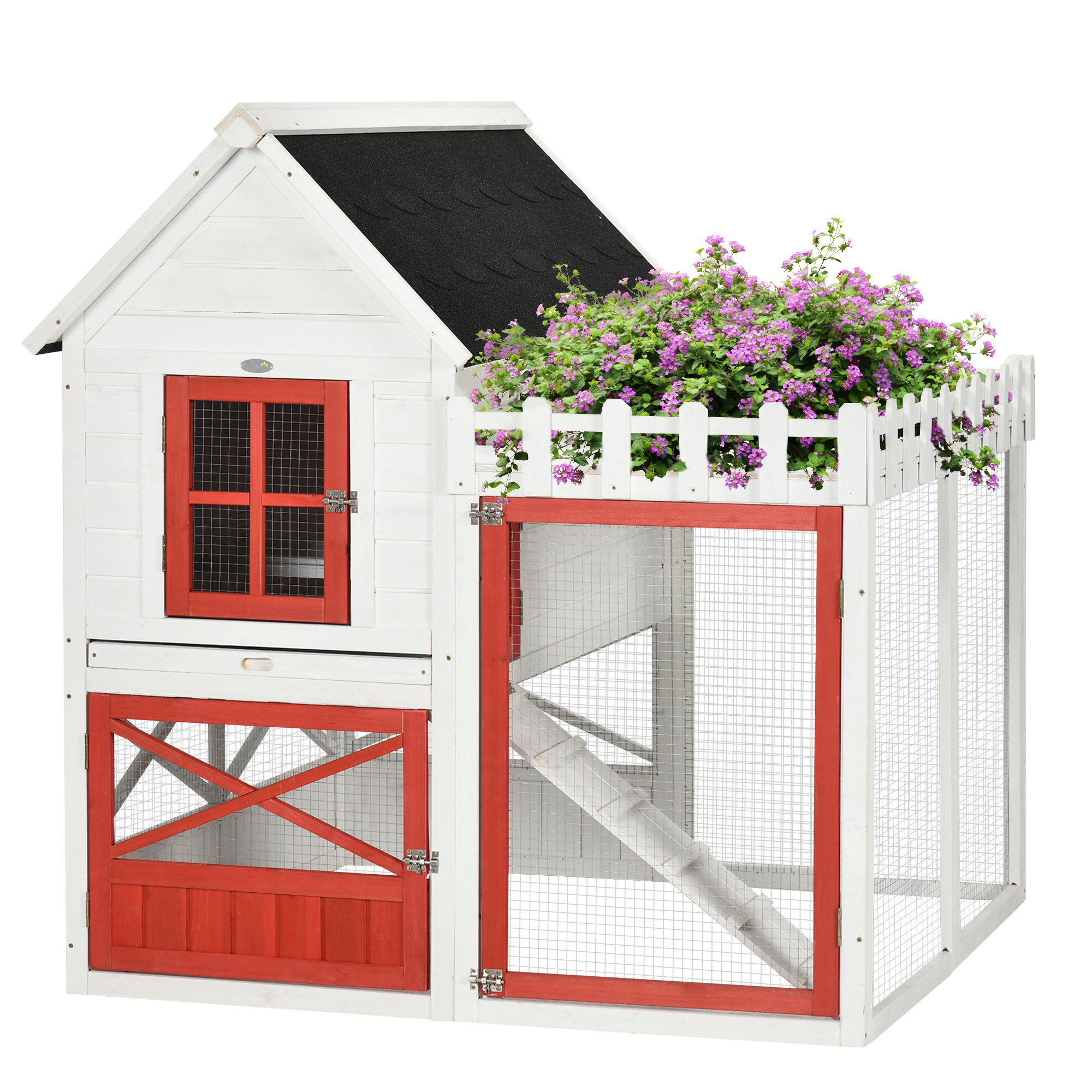 PawHut 51 Chicken Coop Wooden Hen House with Nesting Box Tray Asphalt Roof White | Aosom.com