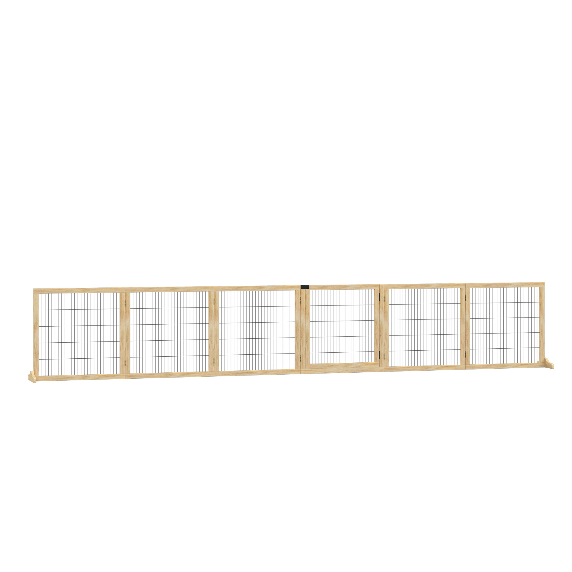 PawHut Wooden Pet Gate, 6-Panel Folding Dog Safety Barrier with Support Feet for Small &amp; Medium Dogs, Natural Wood