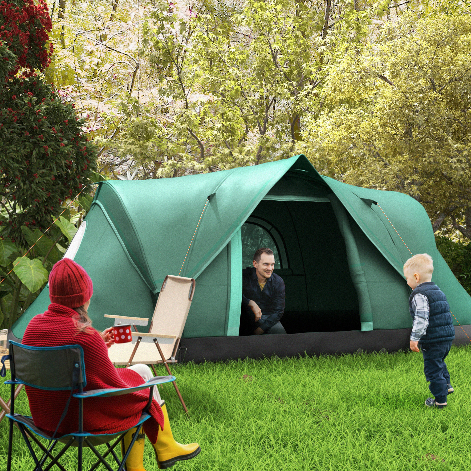 Outsunny 5-6 Person Family Tent, Outdoor Camping Tent with