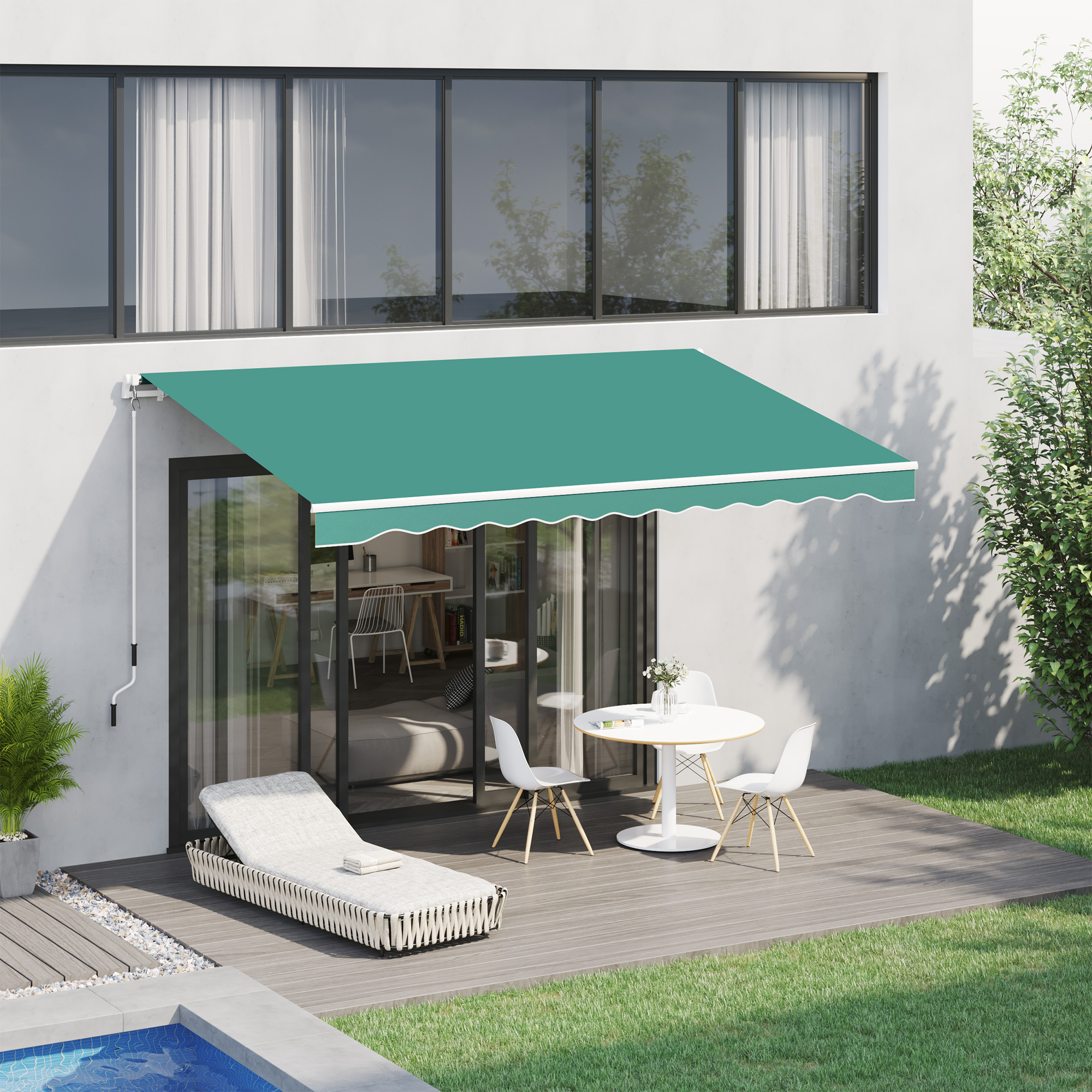 Outsunny 10' x 8' Manual Retractable Awning Sun Shade Shelter for Patio Deck Yard with UV Protection and Easy Crank Opening, Green 0