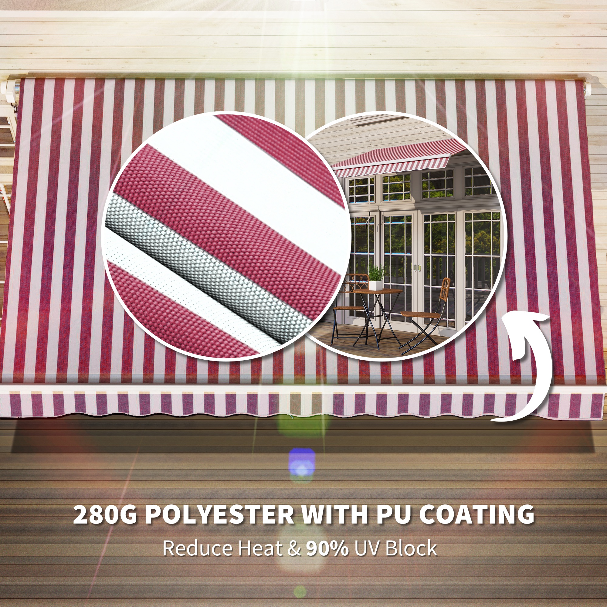 Outsunny Retractable Sunshade 10x8 Ft Striped Canopy Cranking Patio Retreat for Deck & Yard in Burgundy | Aosom.com 3