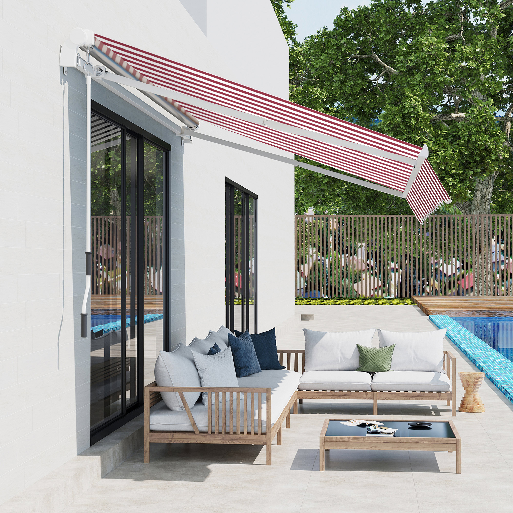 Outsunny Retractable Sunshade 10x8 Ft Striped Canopy Cranking Patio Retreat for Deck & Yard in Burgundy | Aosom.com 6