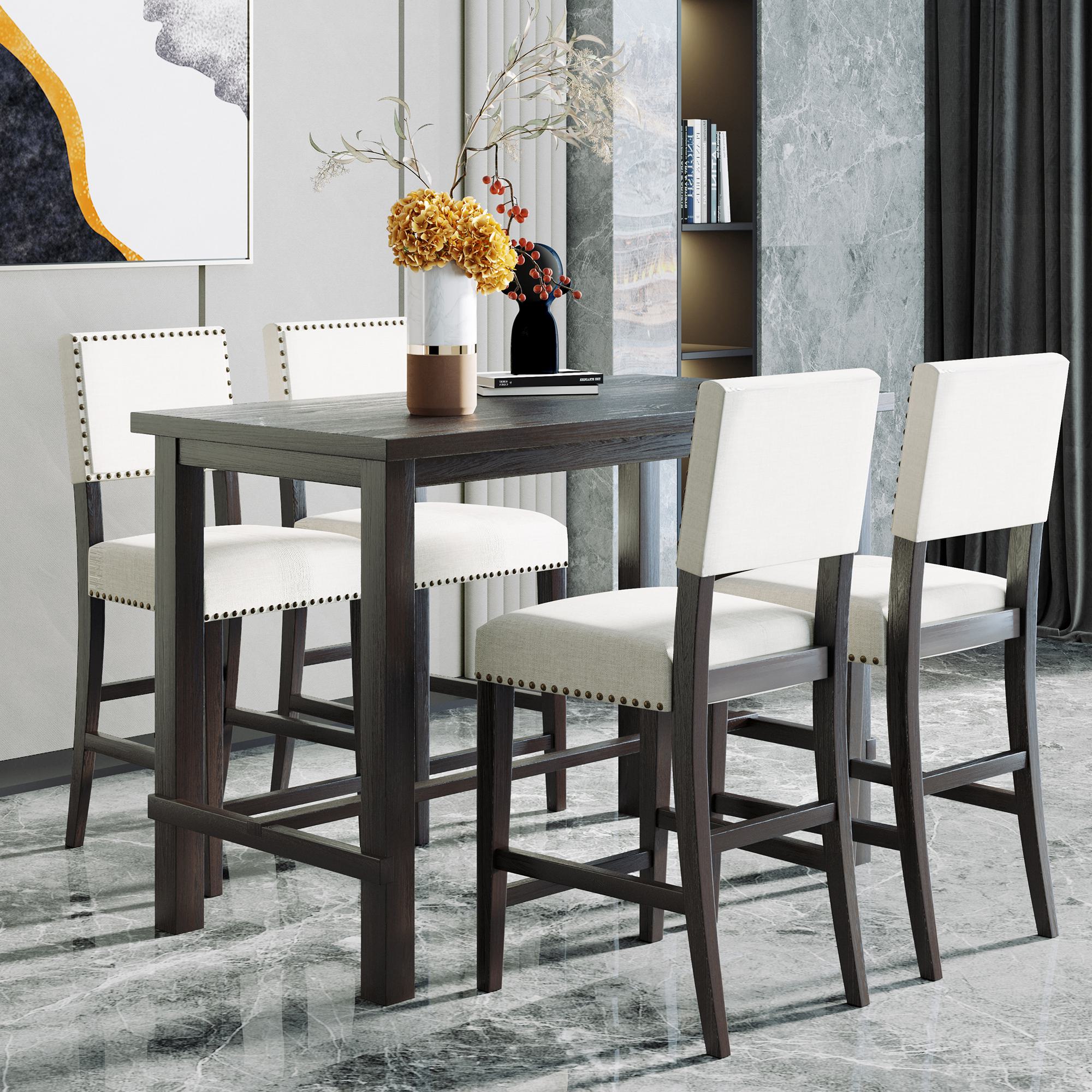 ☆アクタス☆　KULAUM DINING TABLE 160cm 5-Piece Counter Height Dining Set, Espresso | Aosom.com