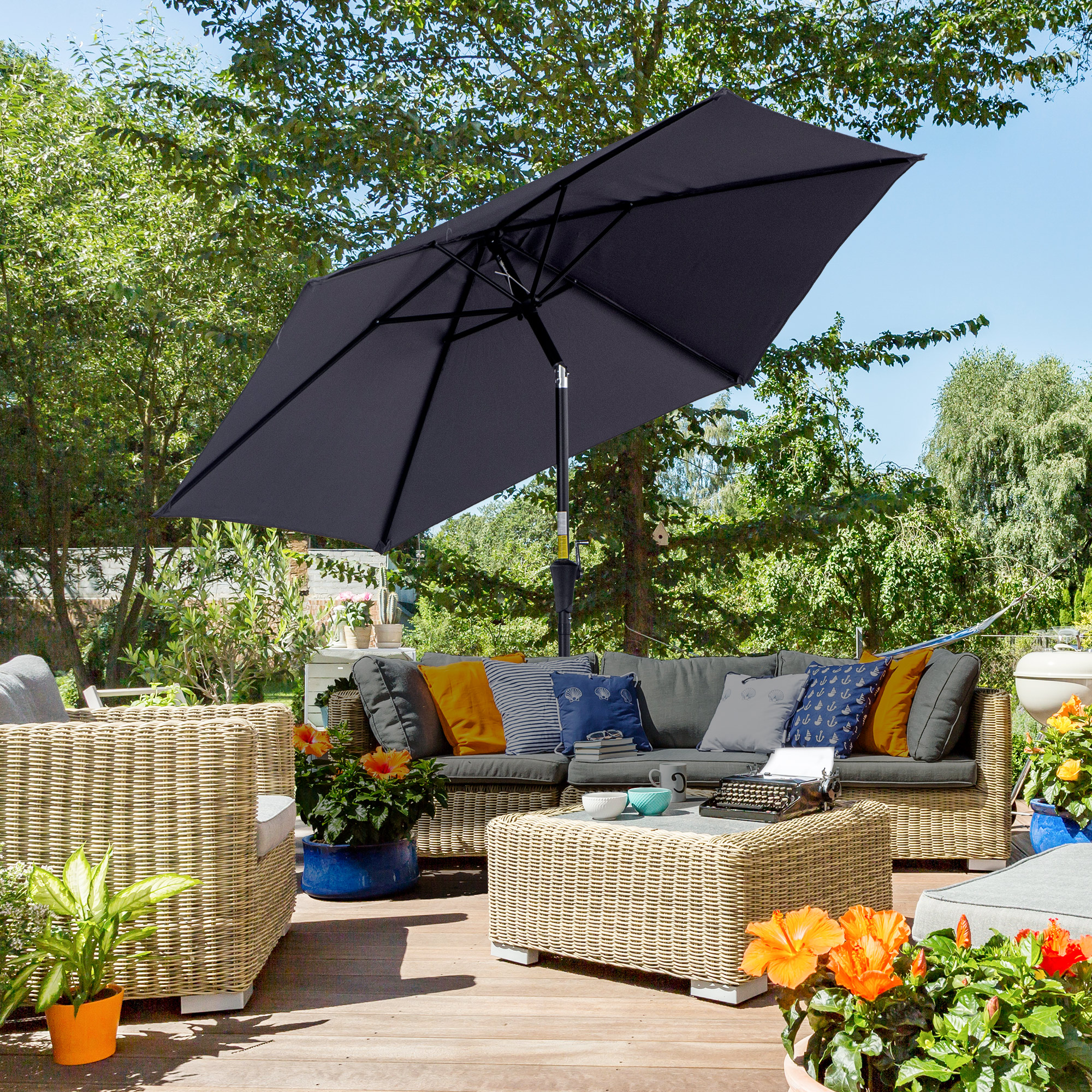 その他 Square Beach Umbrella, With Crank And Slope, 6 Ribs, Aluminum Alloy Non-rust Garden Umbrella, Used For Terrace, Lawn, Backyard Square Beach Umbrella, Outdoor Umbrella with Crank and Slope