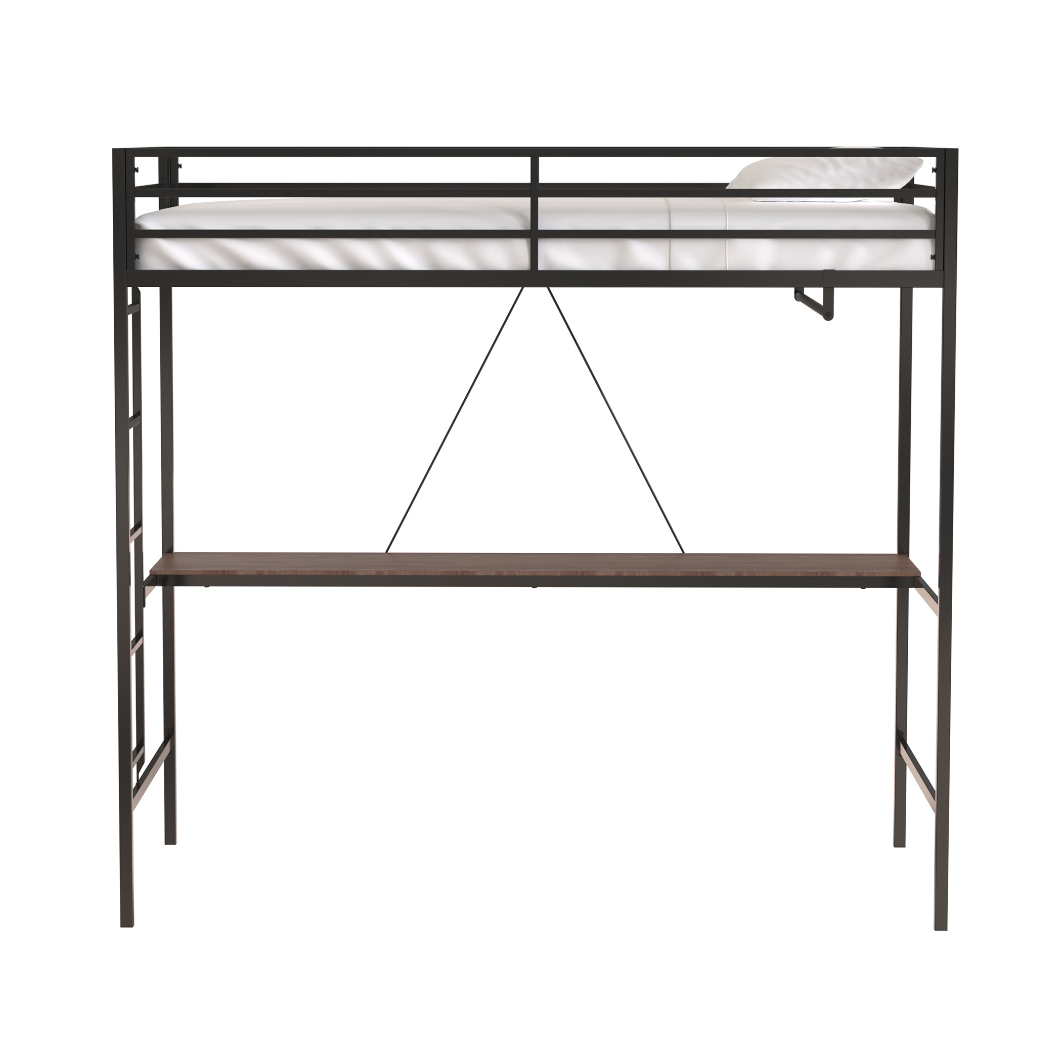 Adam Twin Loft Bunk Metal Bed Frame with Desk and Closet Rod, Guardrails, Easy Assembly, 76.69″ L x 40.94″ W x 72.01″ H, Black | Aosom.com 7