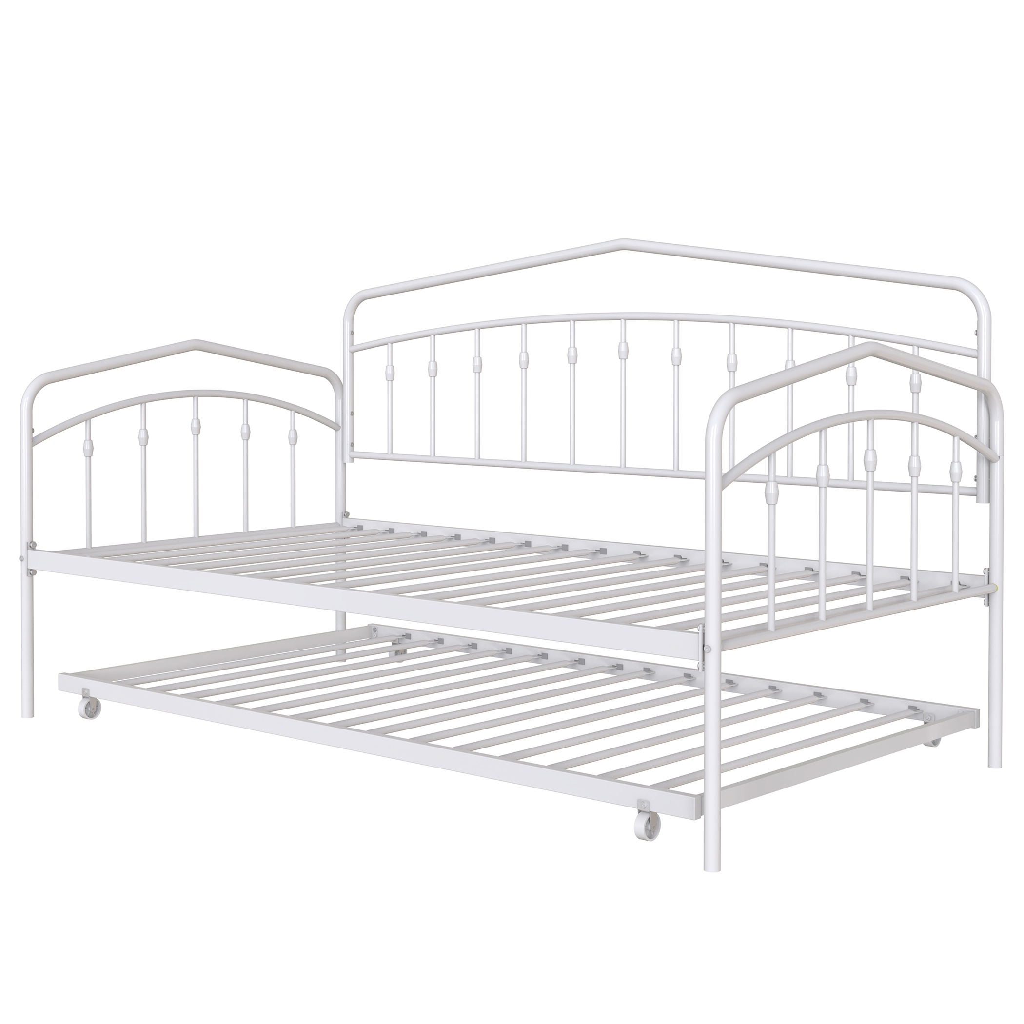Fox Twin Metal Daybed Frame with Twin Trundle, Anti-Noise Design, No Box Spring Needed, Fits Standard Twin Mattresses, White | Aosom.com 7