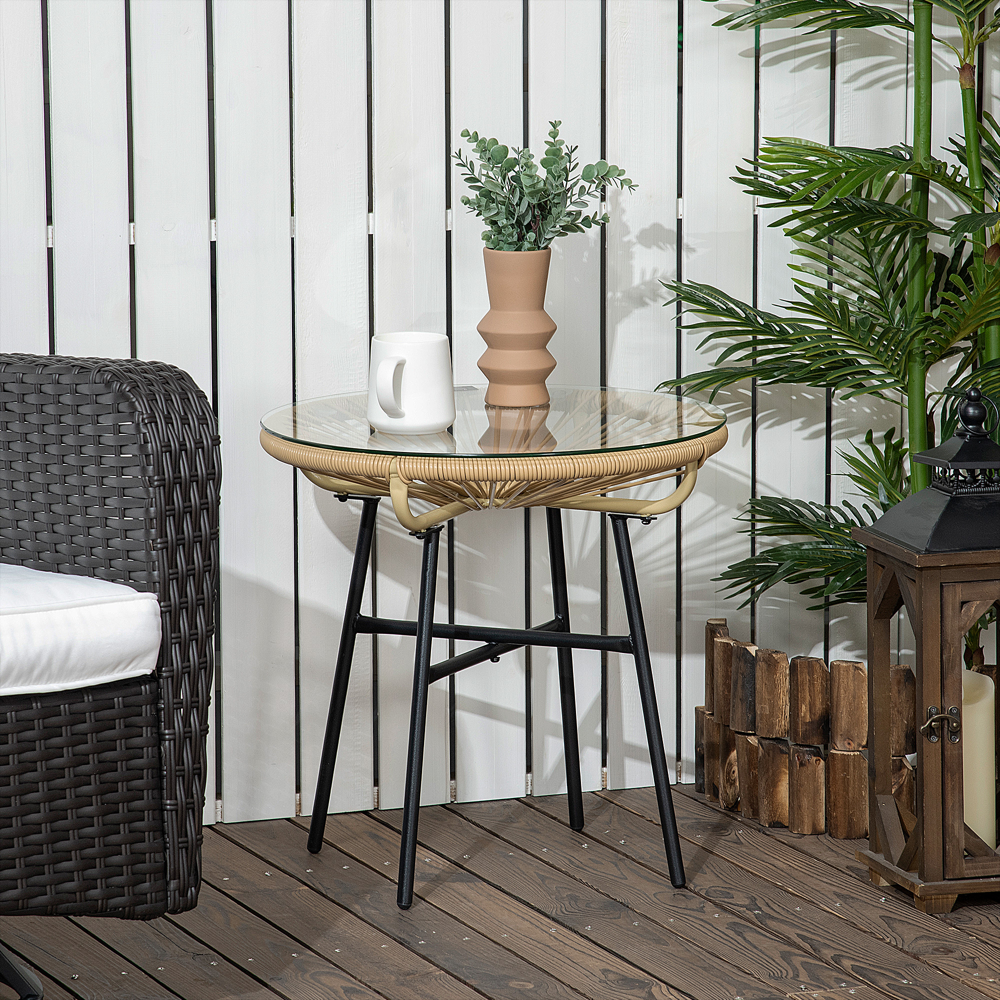 Outside Rattan Side Table Outsunny Rattan Side Table, Round Outdoor Table, with Round PE Rattan ...