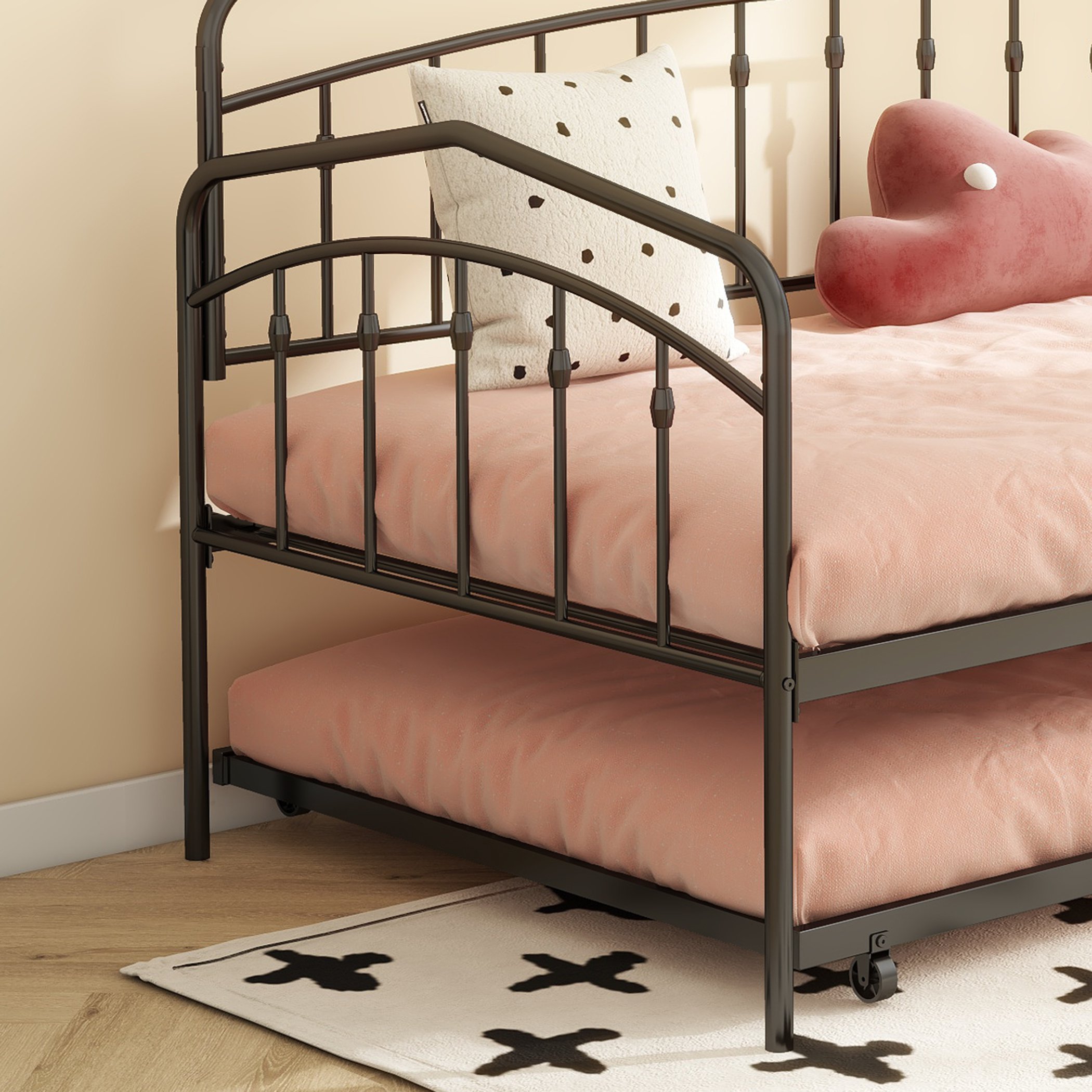 Fox Twin Metal Daybed Frame with Twin Trundle, Anti-Noise Design, No Box Spring Needed, Fits Standard Twin Mattresses, Black | Aosom.com 7