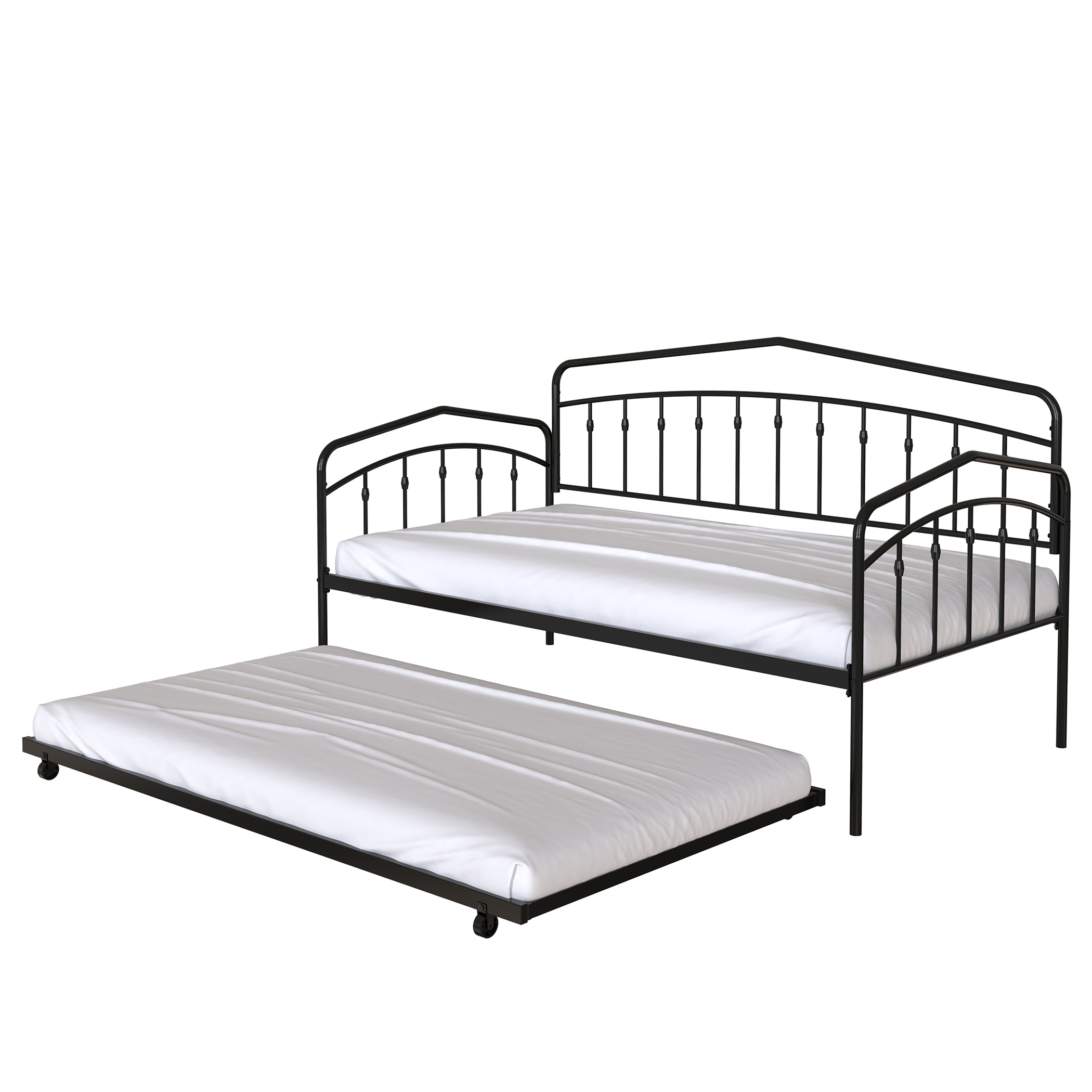 Fox Twin Metal Daybed Frame with Twin Trundle, Anti-Noise Design, No Box Spring Needed, Fits Standard Twin Mattresses, Black | Aosom.com 0