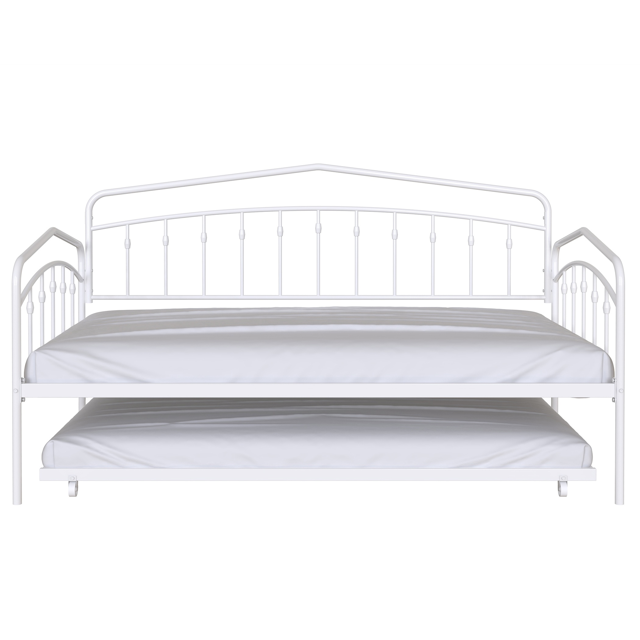 Fox Twin Metal Daybed Frame with Twin Trundle, Anti-Noise Design, No Box Spring Needed, Fits Standard Twin Mattresses, White | Aosom.com 0