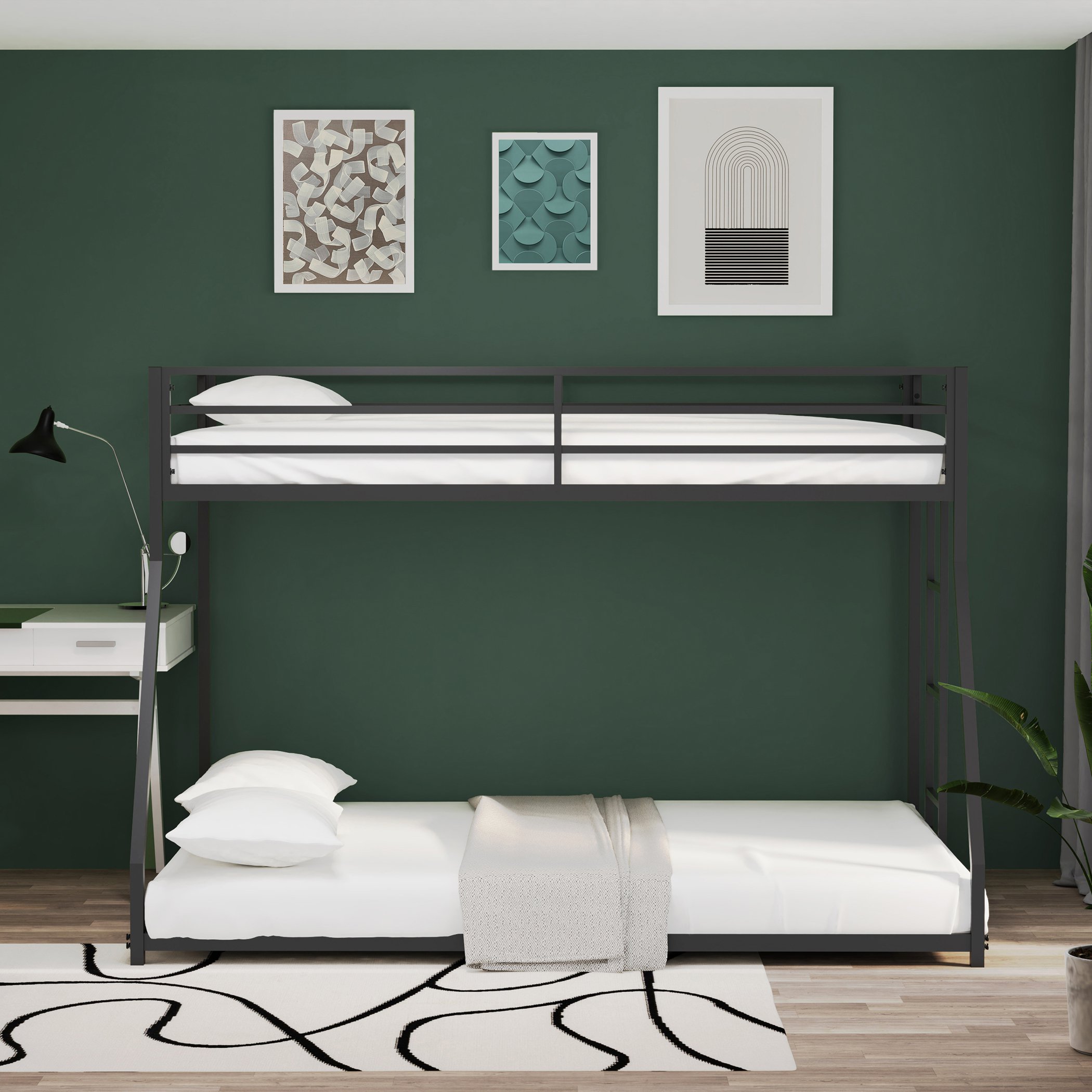 Adam Twin Over Full Metal Bunk Bed Frame, Sturdy Frame with Guardrails, Removable Ladder, No Box Spring Needed, Easy Assembly, Black | Aosom.com 4