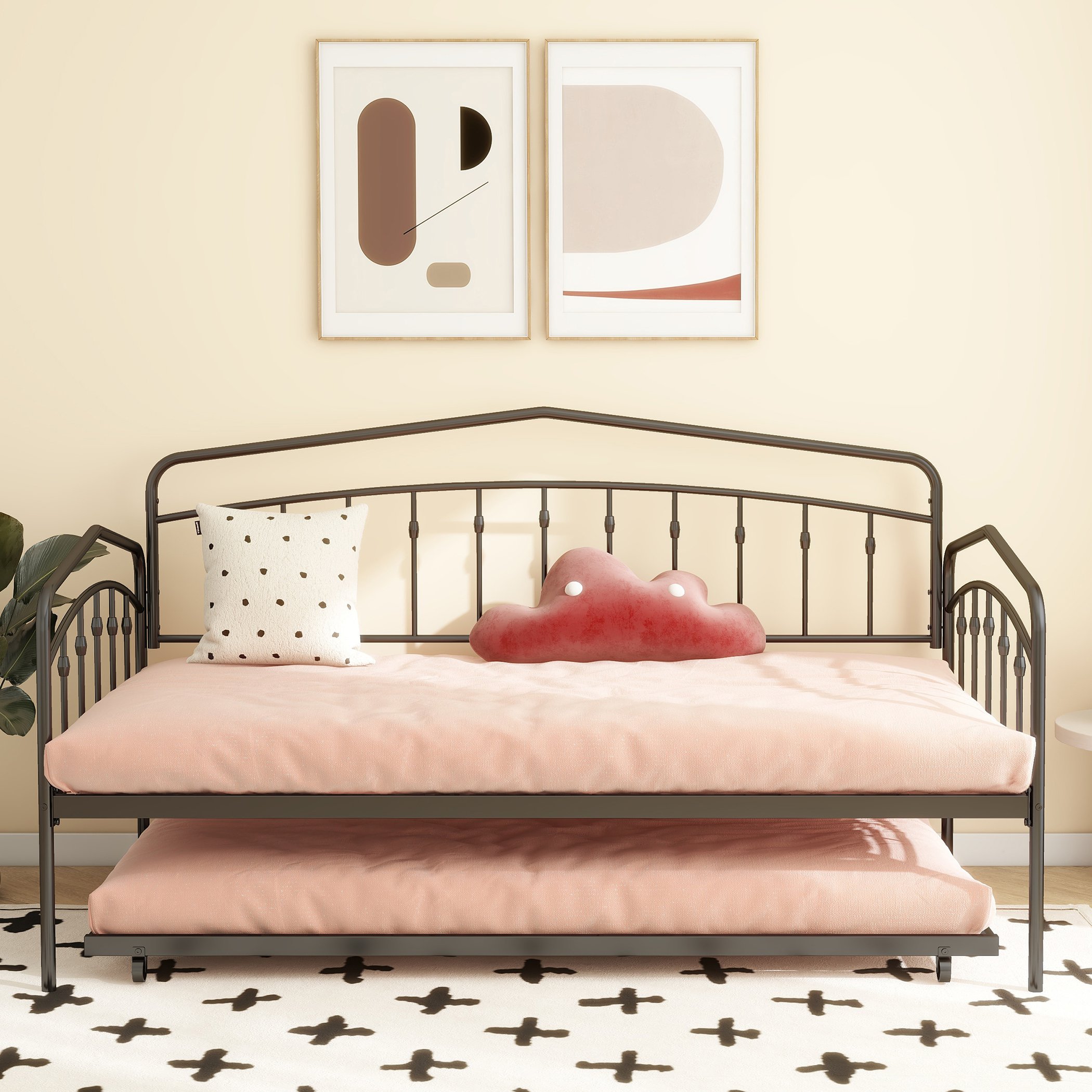 Fox Twin Metal Daybed Frame with Twin Trundle, Anti-Noise Design, No Box Spring Needed, Fits Standard Twin Mattresses, Black | Aosom.com 5