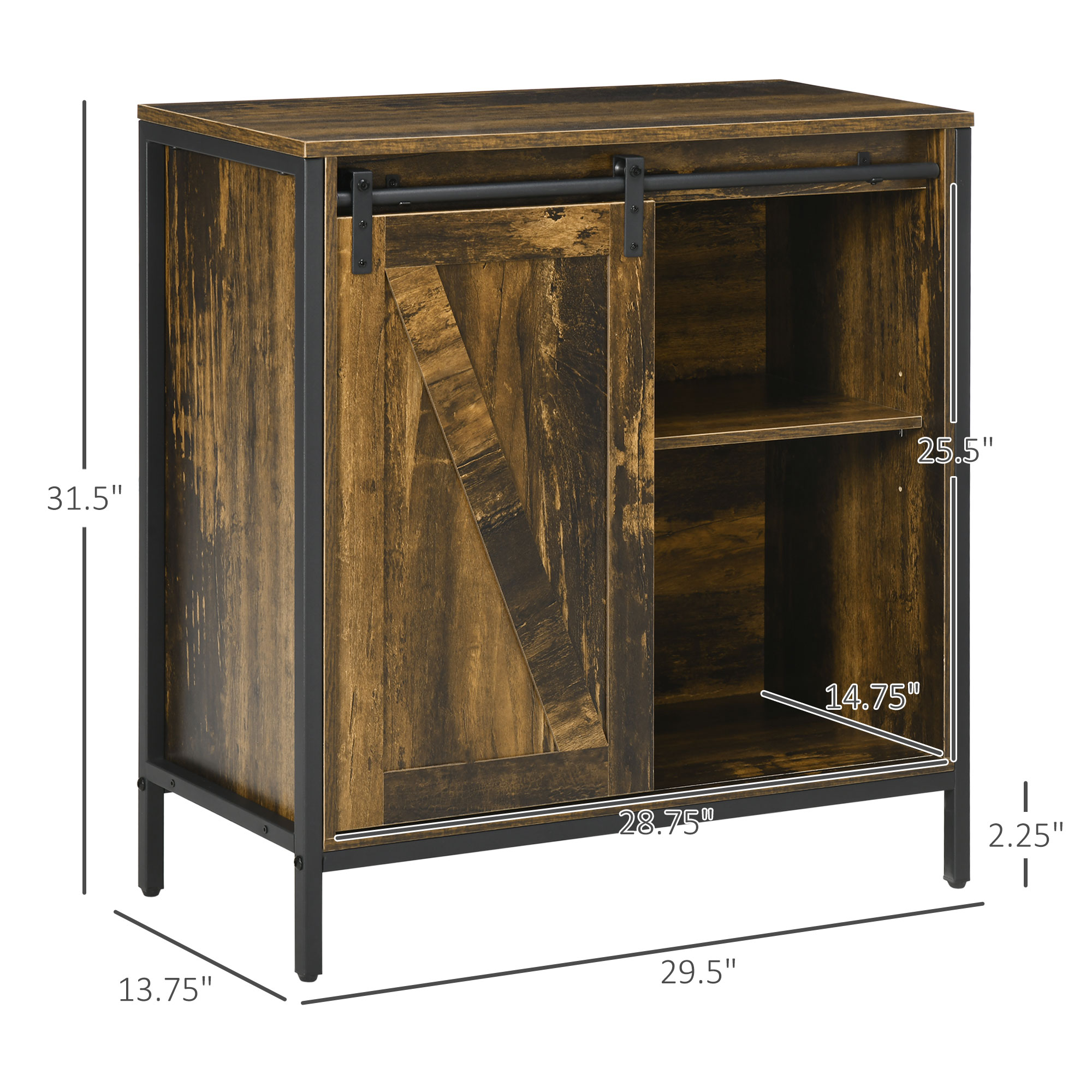 HOMCOM Rustic Brown Buffet Cabinet Farmhouse Style Bar Sideboard Adjustable Shelf Sliding Barn Door Kitchen Storage | Aosom.com 1