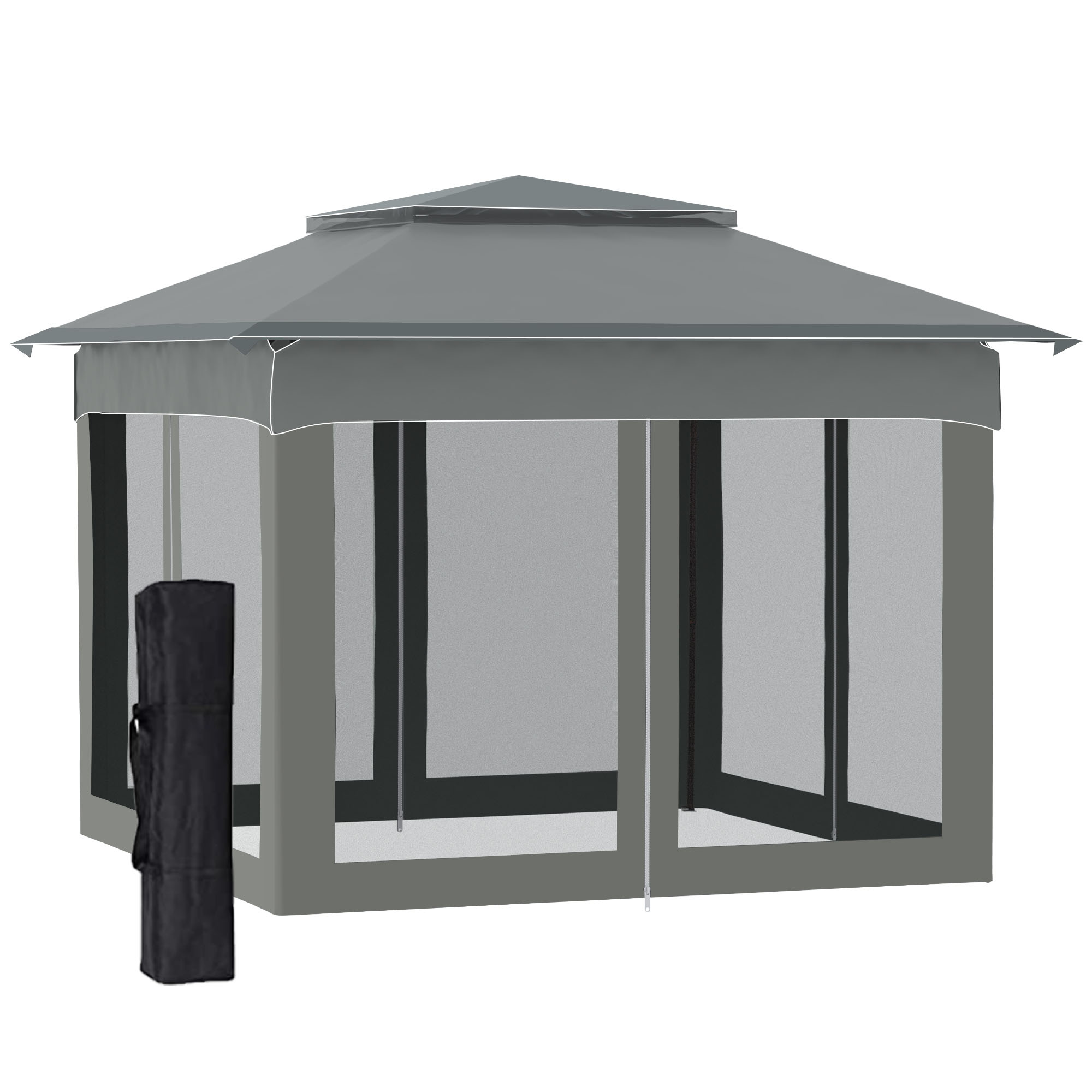 Outsunny Outdoor Patio Pop Up Canopy Gazebo Shelter with Zipper Netting, Carry Bag, 10.7&#039;x10.7&#039;x8.9&#039;, Dark Gray