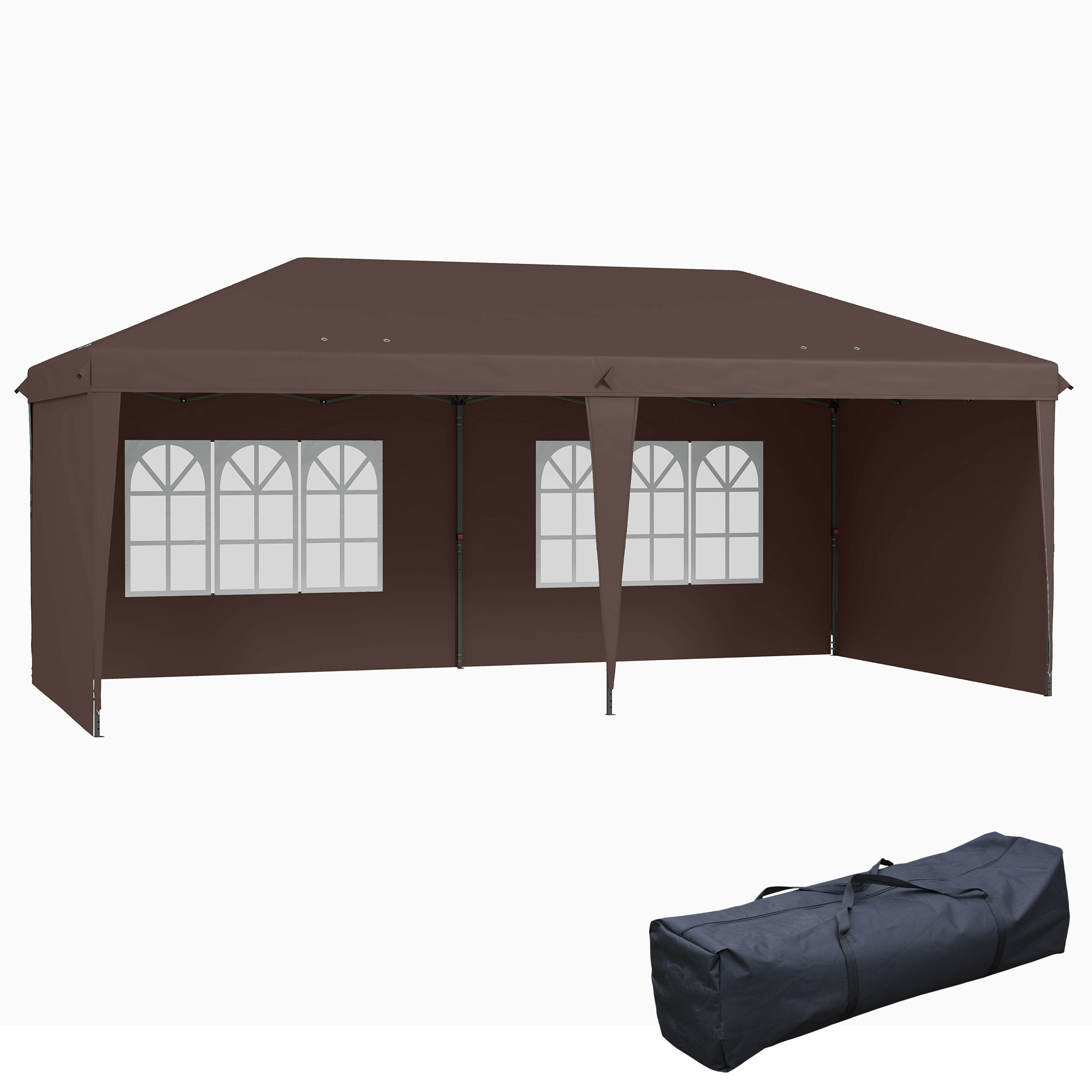Outsunny 10&#039; x 20&#039; Pop Up Outdoor Party Tent with 4 Removable Sidewalls, Wedding &amp; Event Canopy with Carry Bag for Patio, Backyard, Coffee