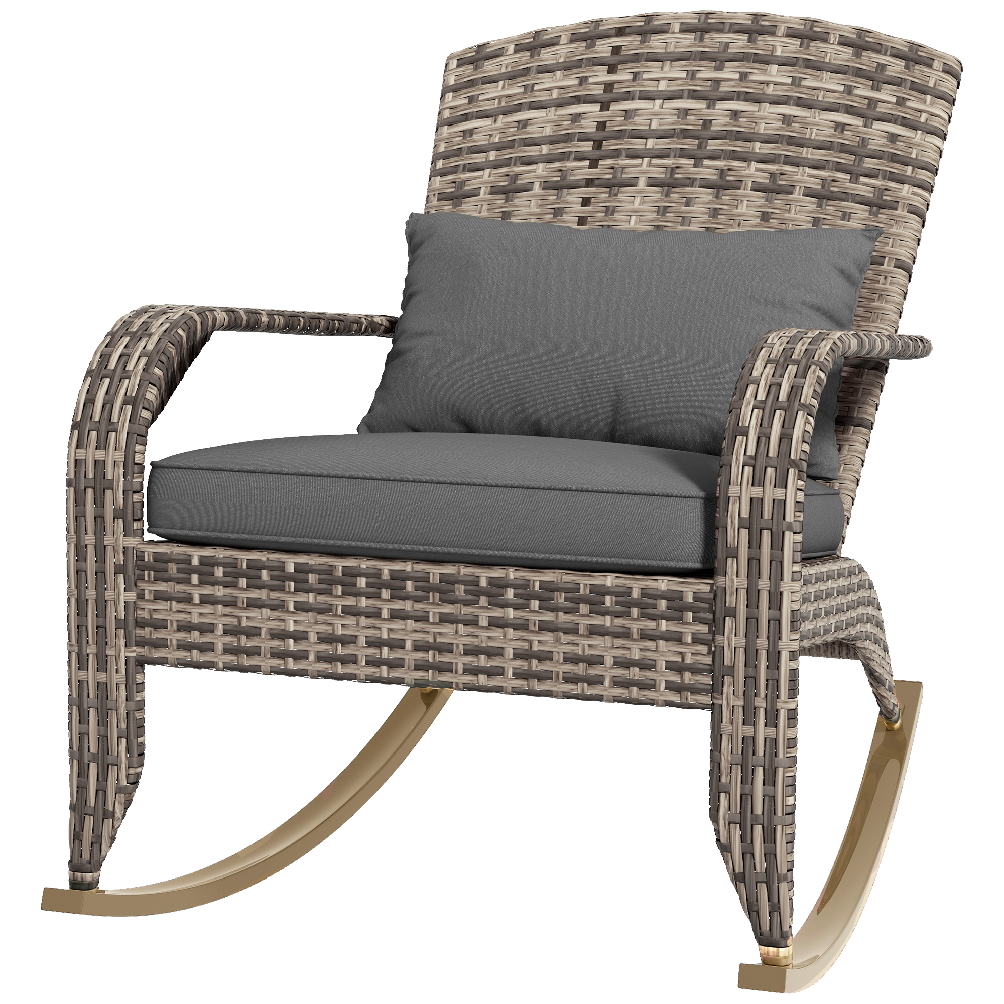 Outsunny Adirondack Rocking Chair Outdoor Wicker High Back Seat Cushion Pillow Porch Balcony Gray | Aosom.com