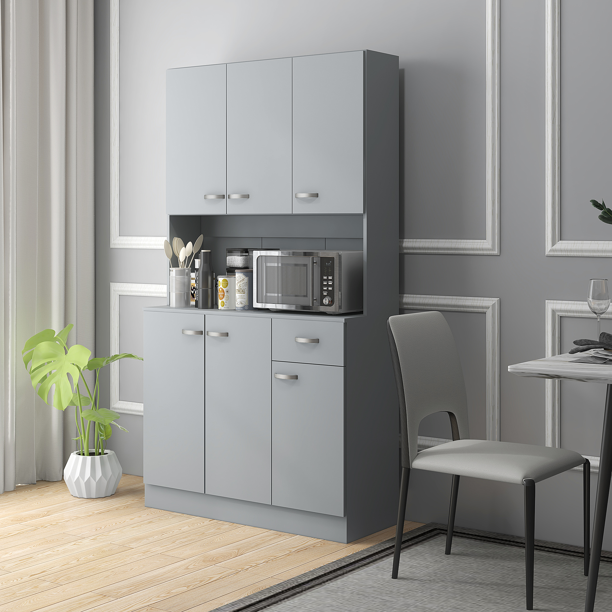 HOMCOM 71" Modern Buffet with Hutch, Freestanding Kitchen Hutch with ...