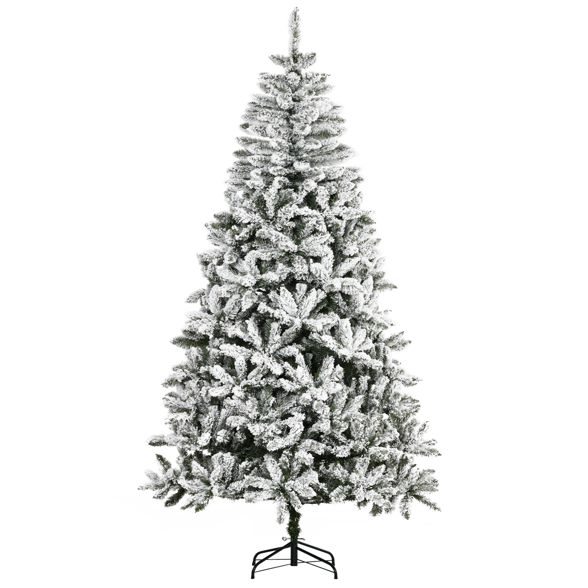 HOMCOM 7.5ft Artificial Christmas Tree Flocked with 1300 Branches Detachable Base Green White | Aosom.com